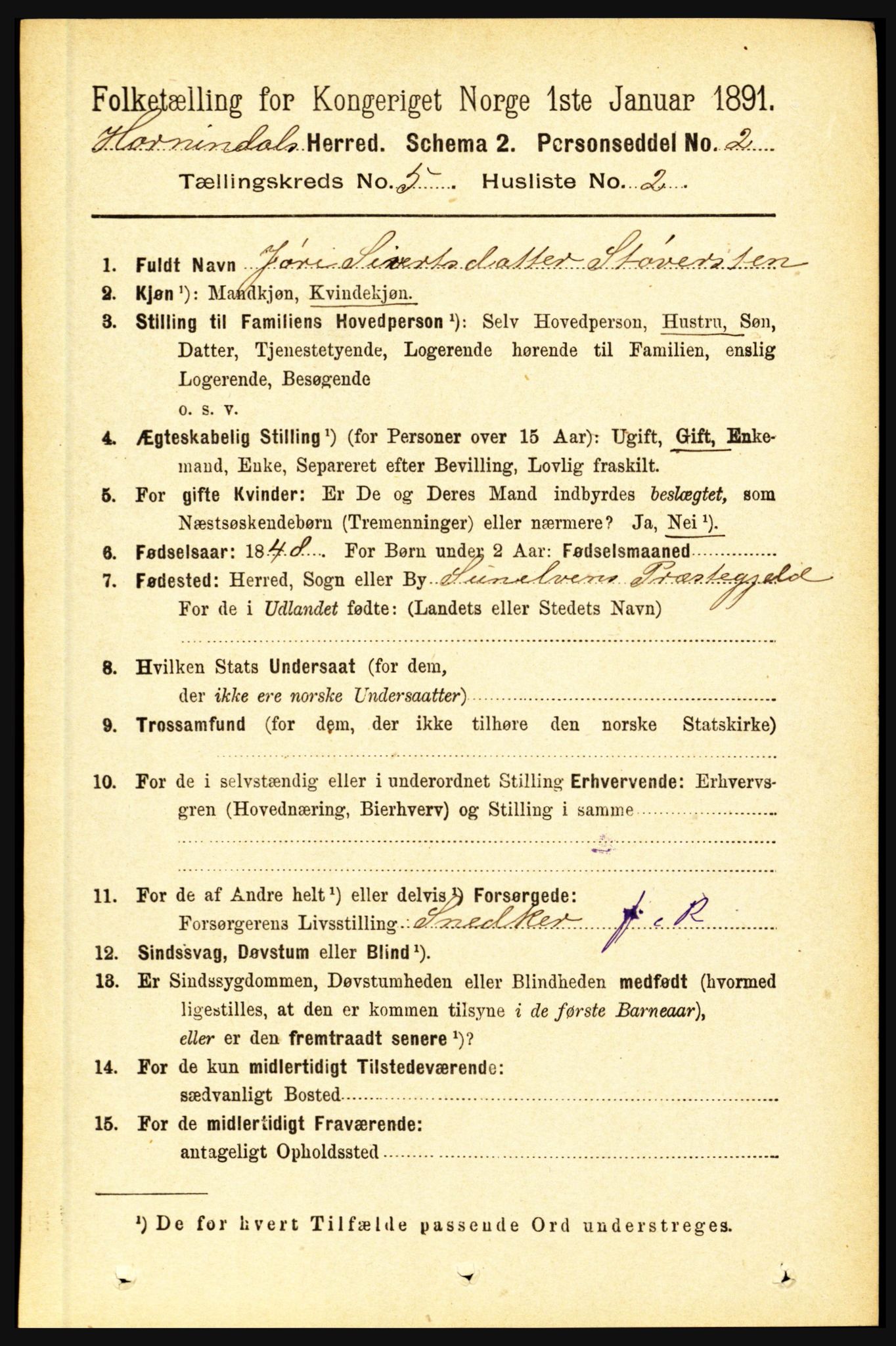 RA, 1891 census for 1444 Hornindal, 1891, p. 1147