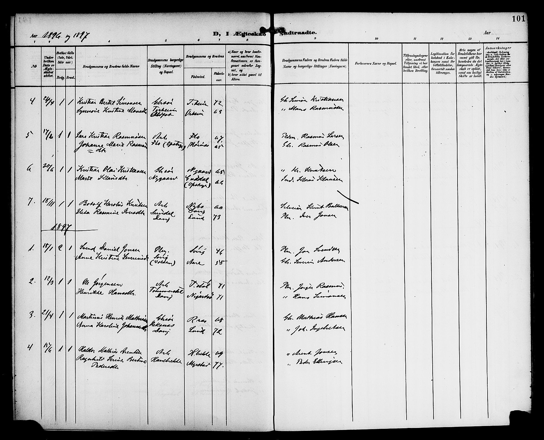 Eid sokneprestembete, AV/SAB-A-82301/H/Haa/Haac/L0001: Parish register (official) no. C 1, 1879-1899, p. 101