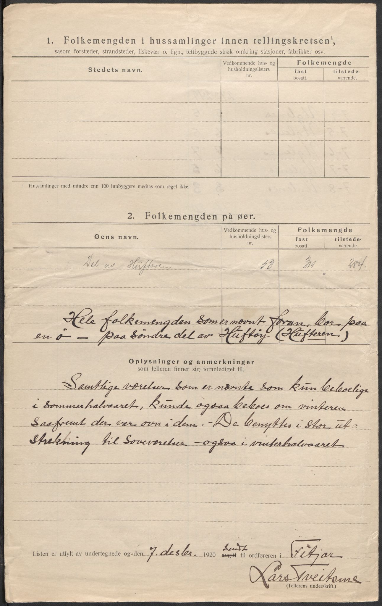 SAB, 1920 census for Fitjar, 1920, p. 7