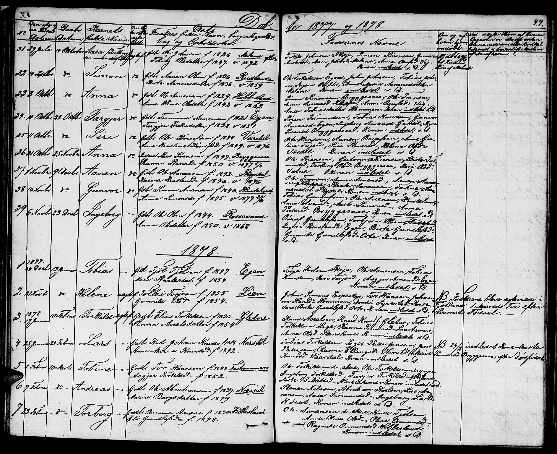 Hægebostad sokneprestkontor, AV/SAK-1111-0024/F/Fb/Fbb/L0002: Parish register (copy) no. B 2, 1851-1886, p. 49