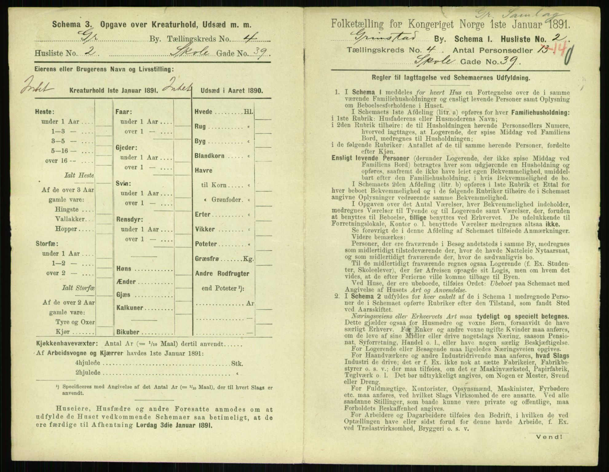 RA, 1891 census for 0904 Grimstad, 1891, p. 436