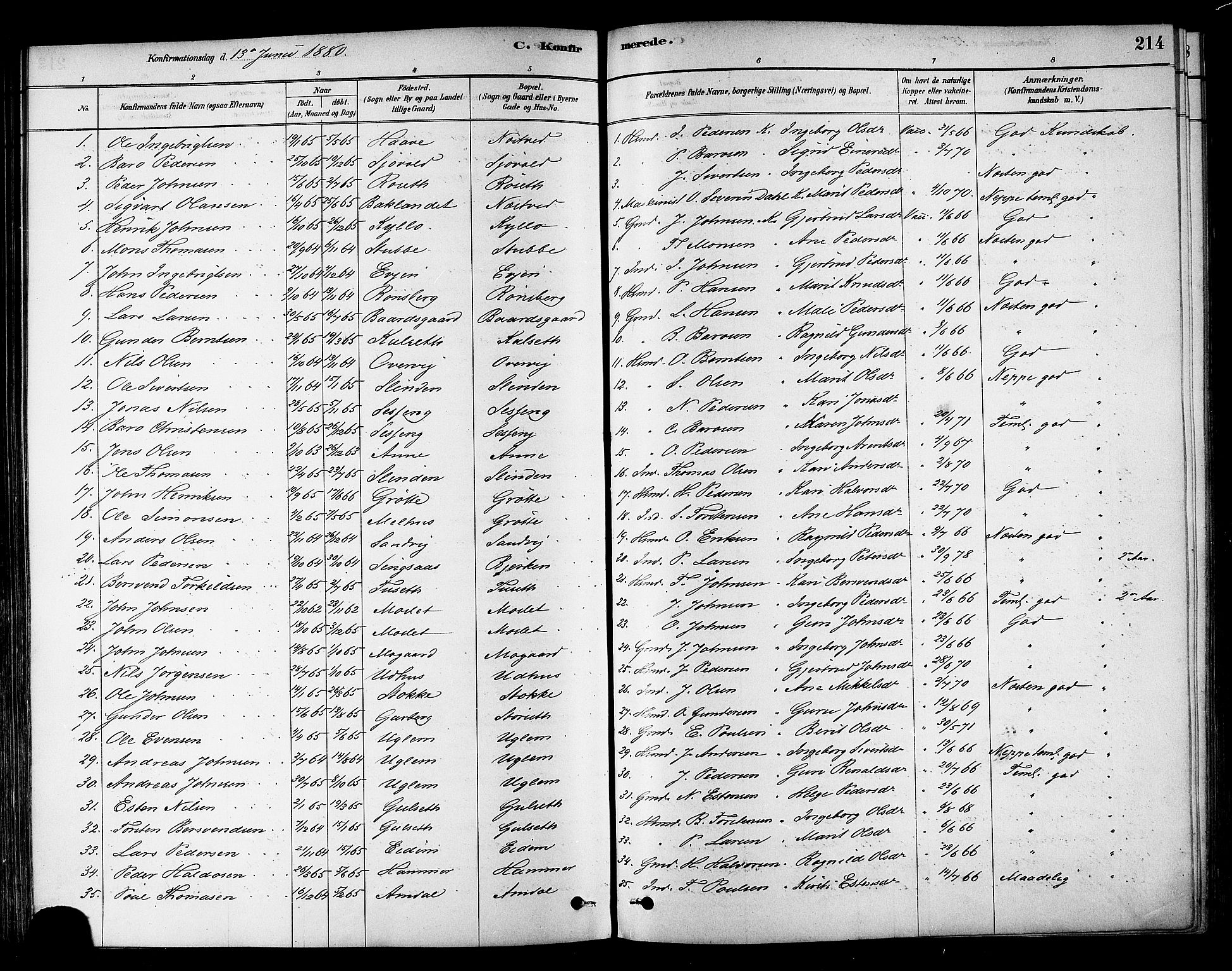 Ministerialprotokoller, klokkerbøker og fødselsregistre - Sør-Trøndelag, SAT/A-1456/695/L1148: Parish register (official) no. 695A08, 1878-1891, p. 214