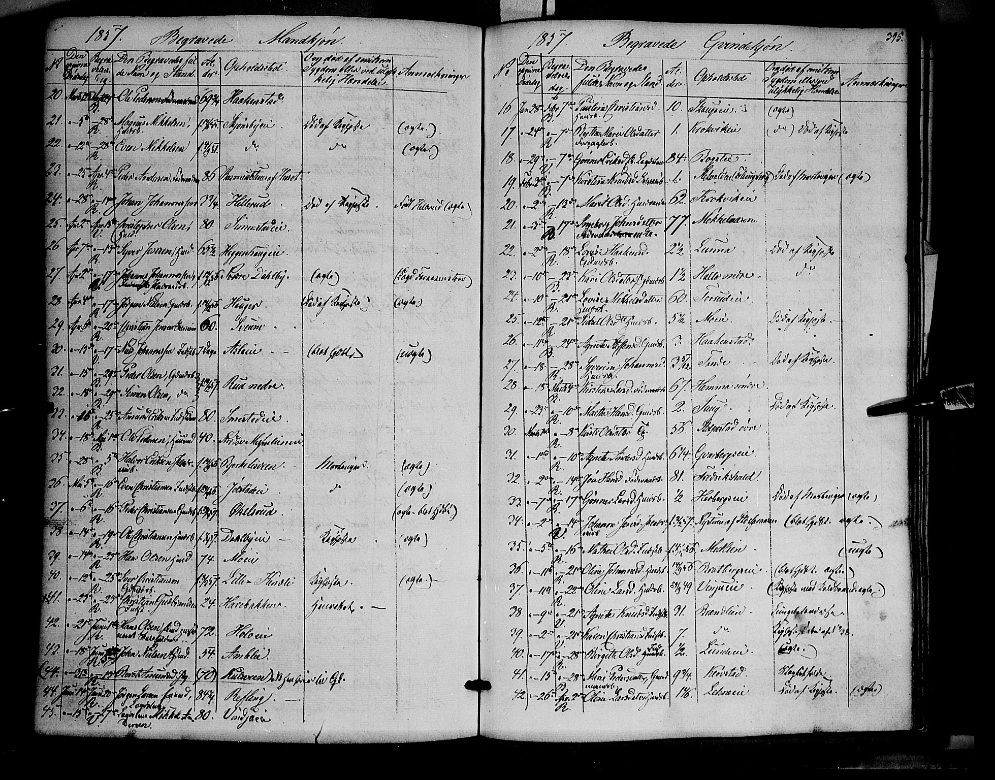 Ringsaker prestekontor, AV/SAH-PREST-014/K/Ka/L0009: Parish register (official) no. 9, 1850-1860, p. 395