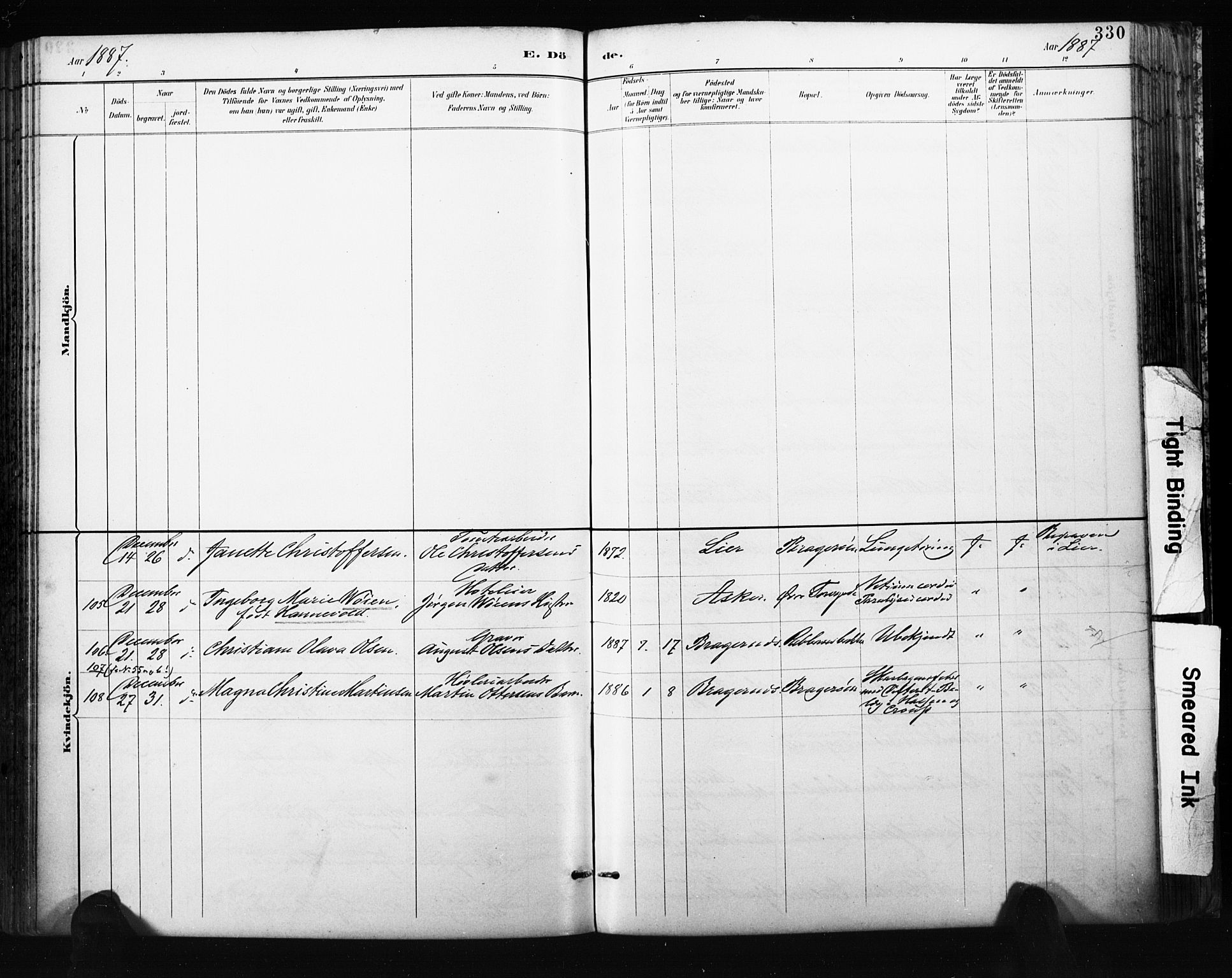 Bragernes kirkebøker, AV/SAKO-A-6/F/Fb/L0007: Parish register (official) no. II 7, 1885-1893, p. 330