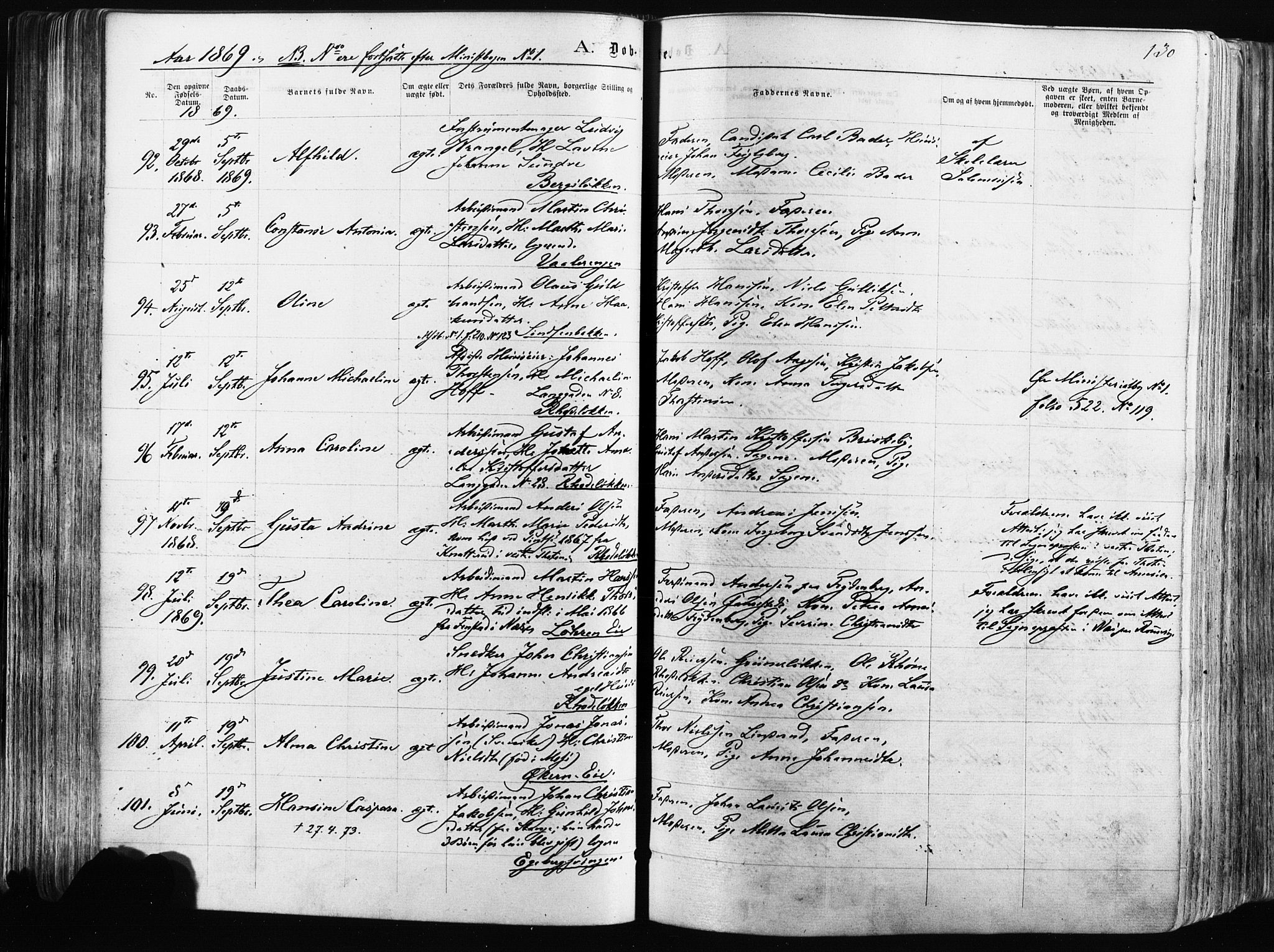 Østre Aker prestekontor Kirkebøker, AV/SAO-A-10840/F/Fa/L0003: Parish register (official) no. I 3, 1869-1875, p. 130