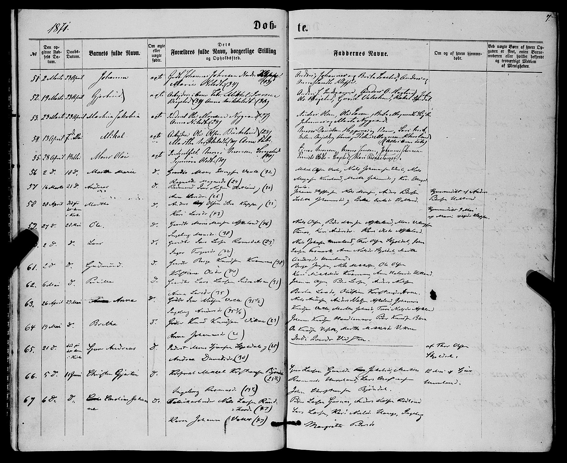 Haus sokneprestembete, AV/SAB-A-75601/H/Haa: Parish register (official) no. A 18, 1871-1877, p. 7