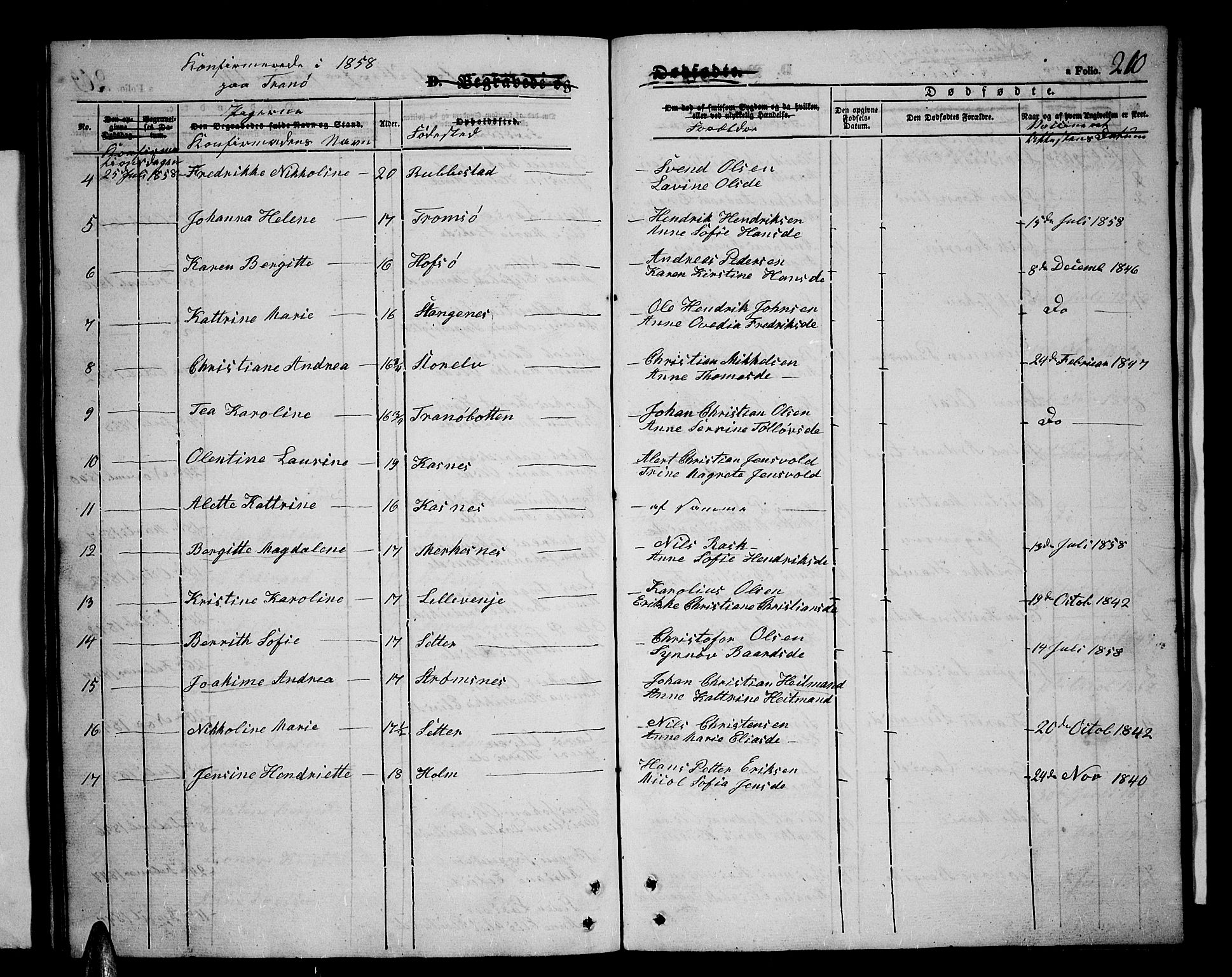 Tranøy sokneprestkontor, SATØ/S-1313/I/Ia/Iab/L0002klokker: Parish register (copy) no. 2, 1847-1860, p. 210