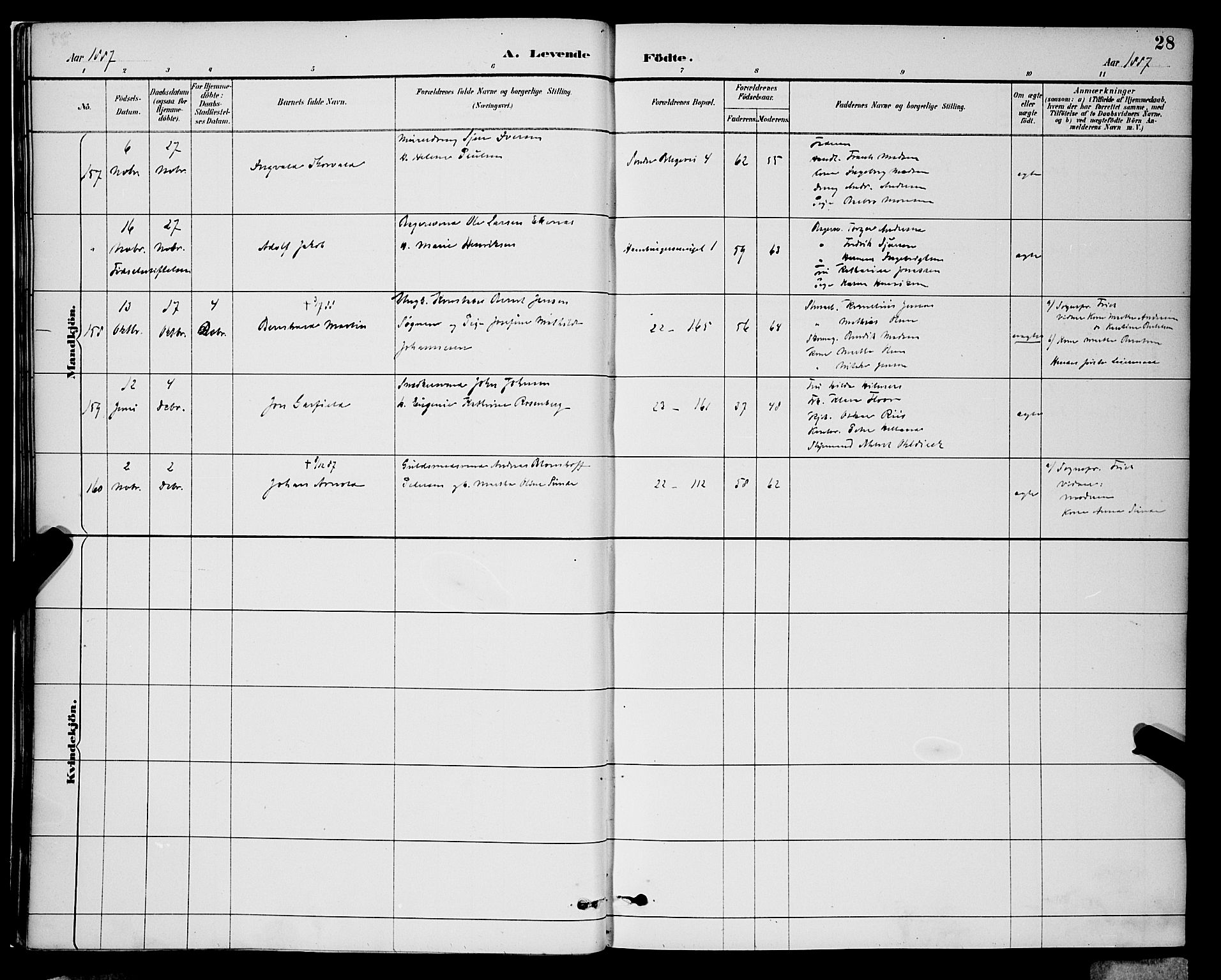 Korskirken sokneprestembete, AV/SAB-A-76101/H/Hab: Parish register (copy) no. B 9, 1887-1896, p. 28