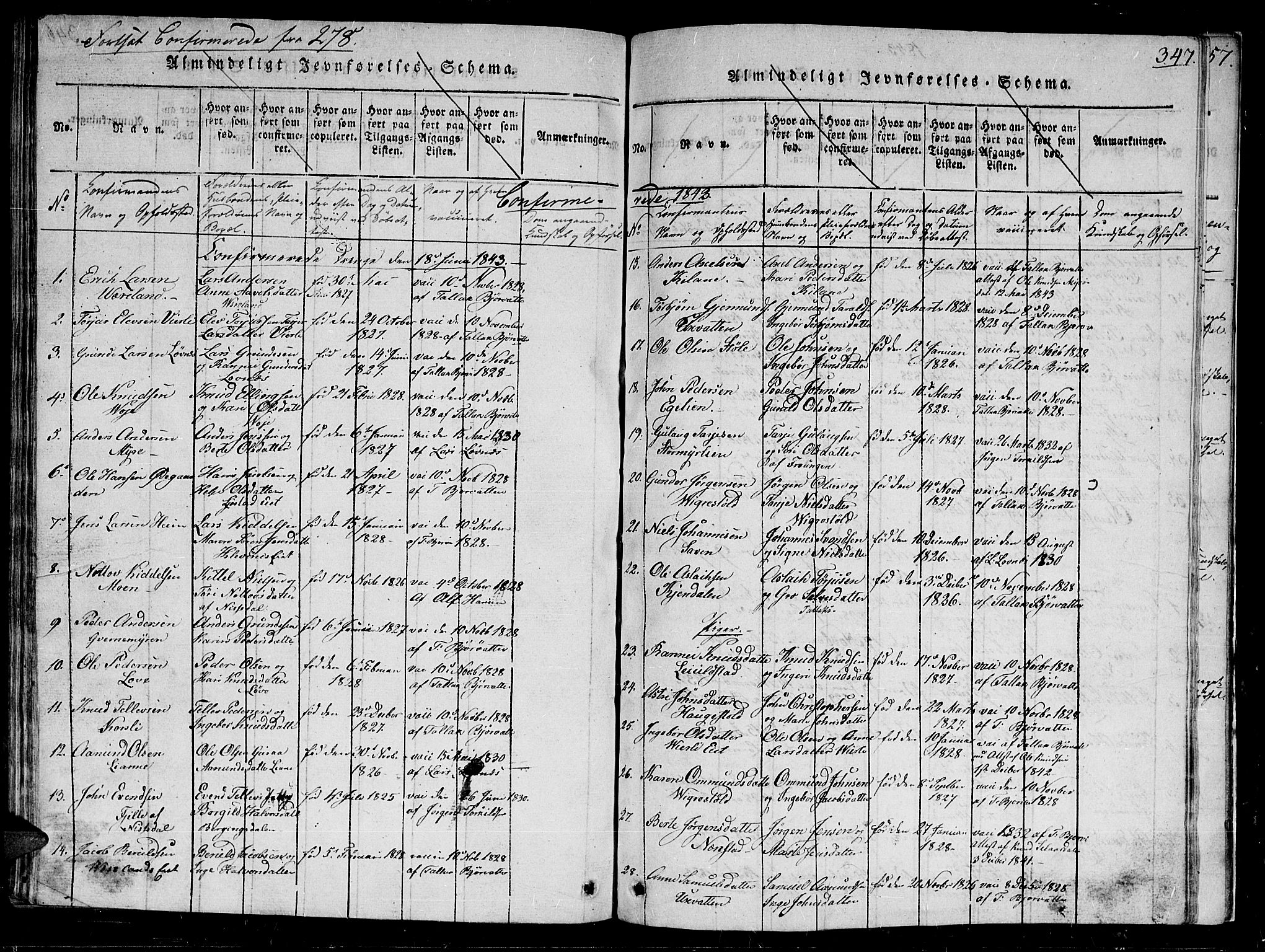 Gjerstad sokneprestkontor, SAK/1111-0014/F/Fb/Fbb/L0001: Parish register (copy) no. B 1, 1813-1863, p. 347