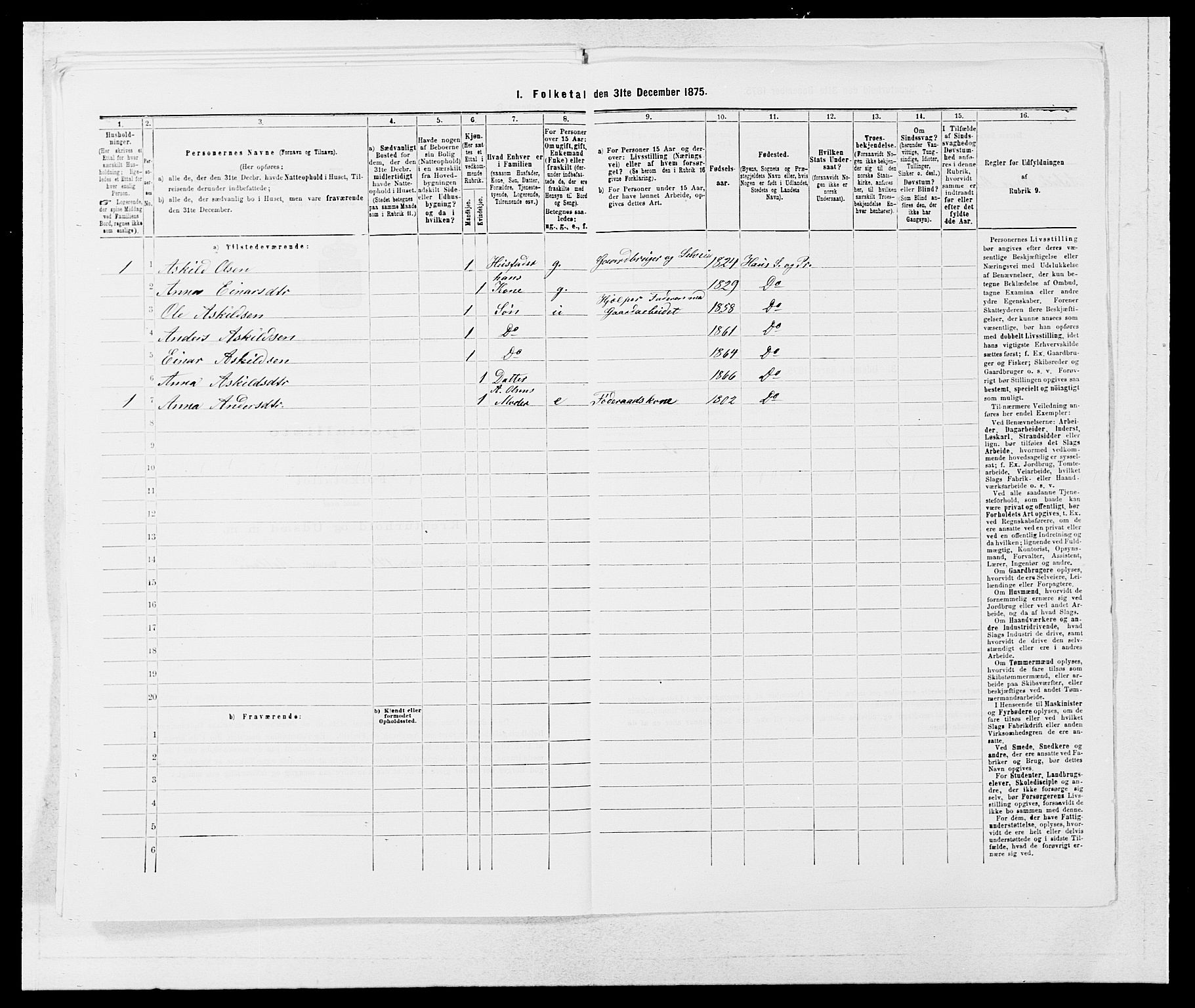 SAB, 1875 census for 1250P Haus, 1875, p. 209