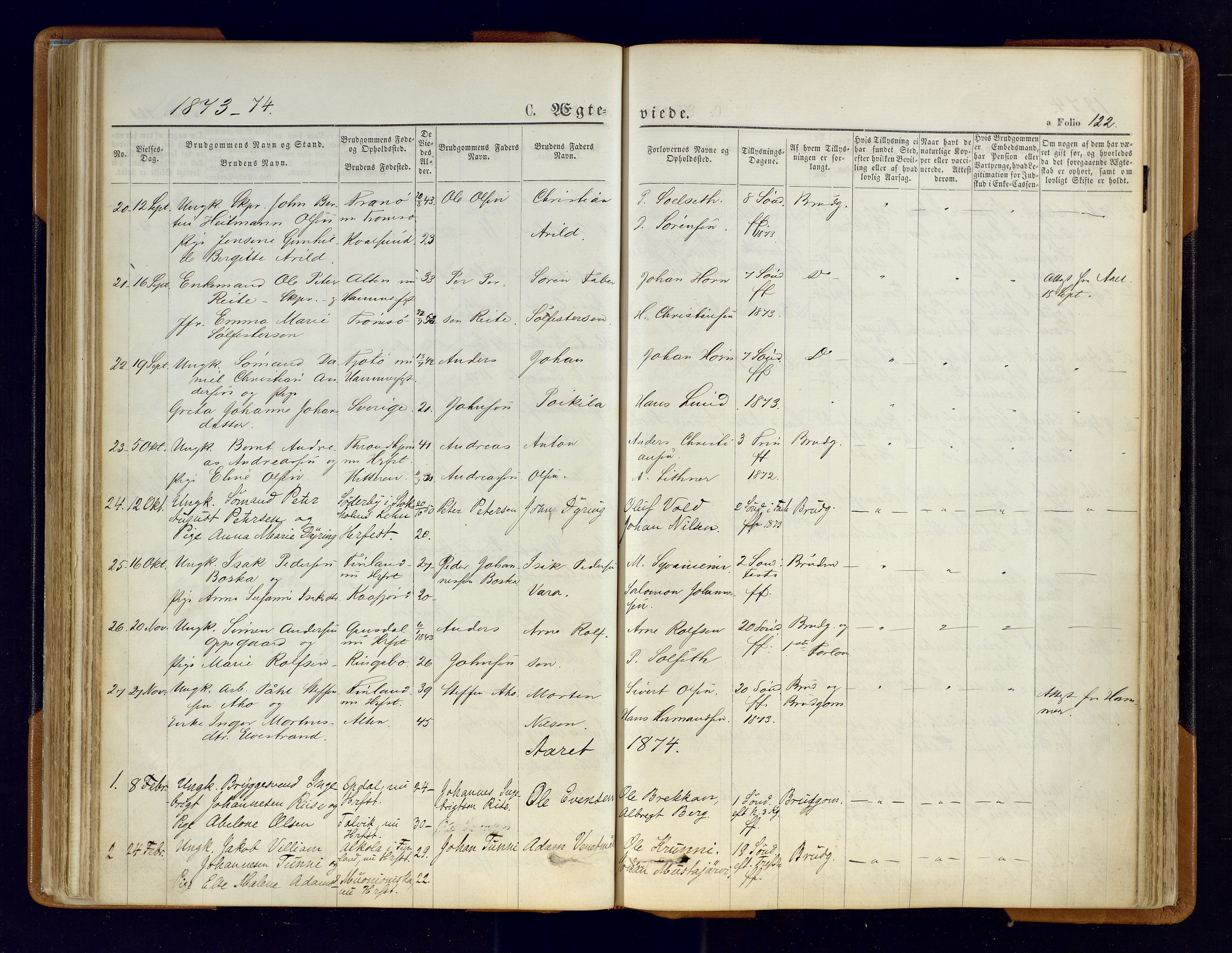 Hammerfest sokneprestkontor, AV/SATØ-S-1347/H/Ha/L0006.kirke: Parish register (official) no. 6, 1869-1877, p. 122