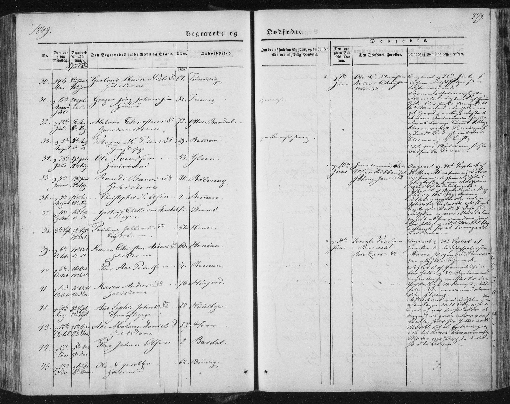 Ministerialprotokoller, klokkerbøker og fødselsregistre - Nordland, AV/SAT-A-1459/838/L0549: Parish register (official) no. 838A07, 1840-1854, p. 379