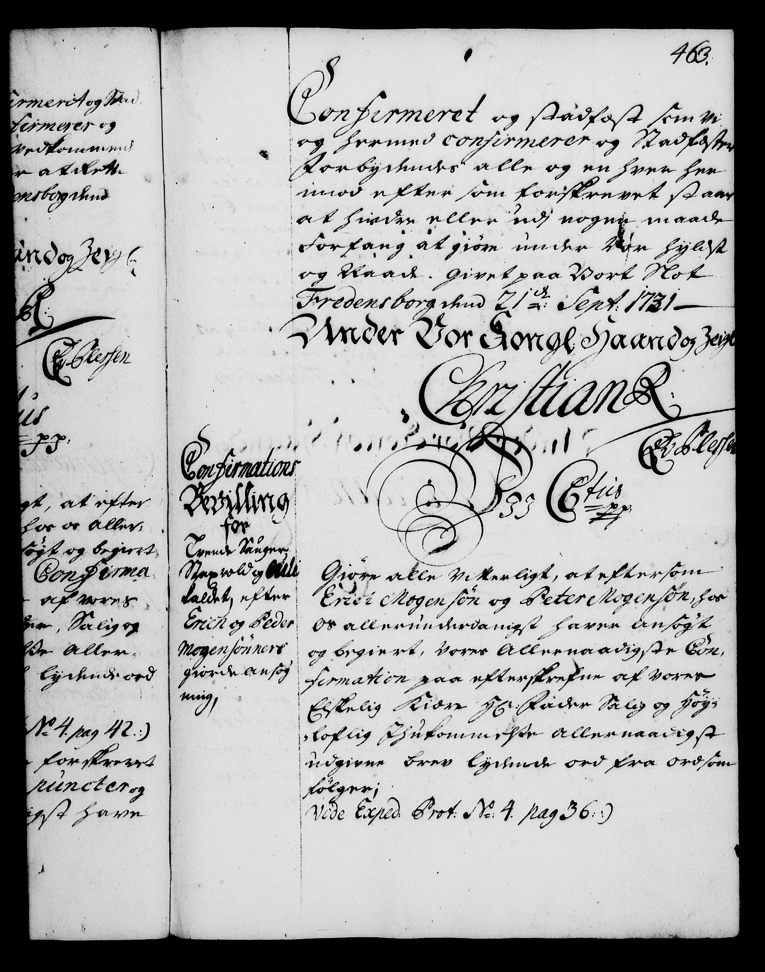 Rentekammeret, Kammerkanselliet, RA/EA-3111/G/Gg/Gga/L0003: Norsk ekspedisjonsprotokoll med register (merket RK 53.3), 1727-1734, p. 463