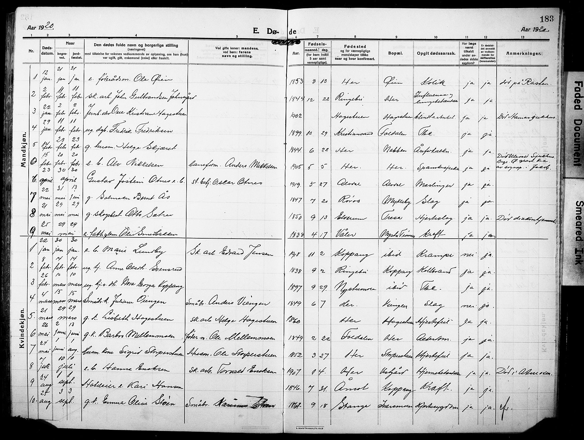 Stor-Elvdal prestekontor, SAH/PREST-052/H/Ha/Hab/L0005: Parish register (copy) no. 5, 1913-1932, p. 183