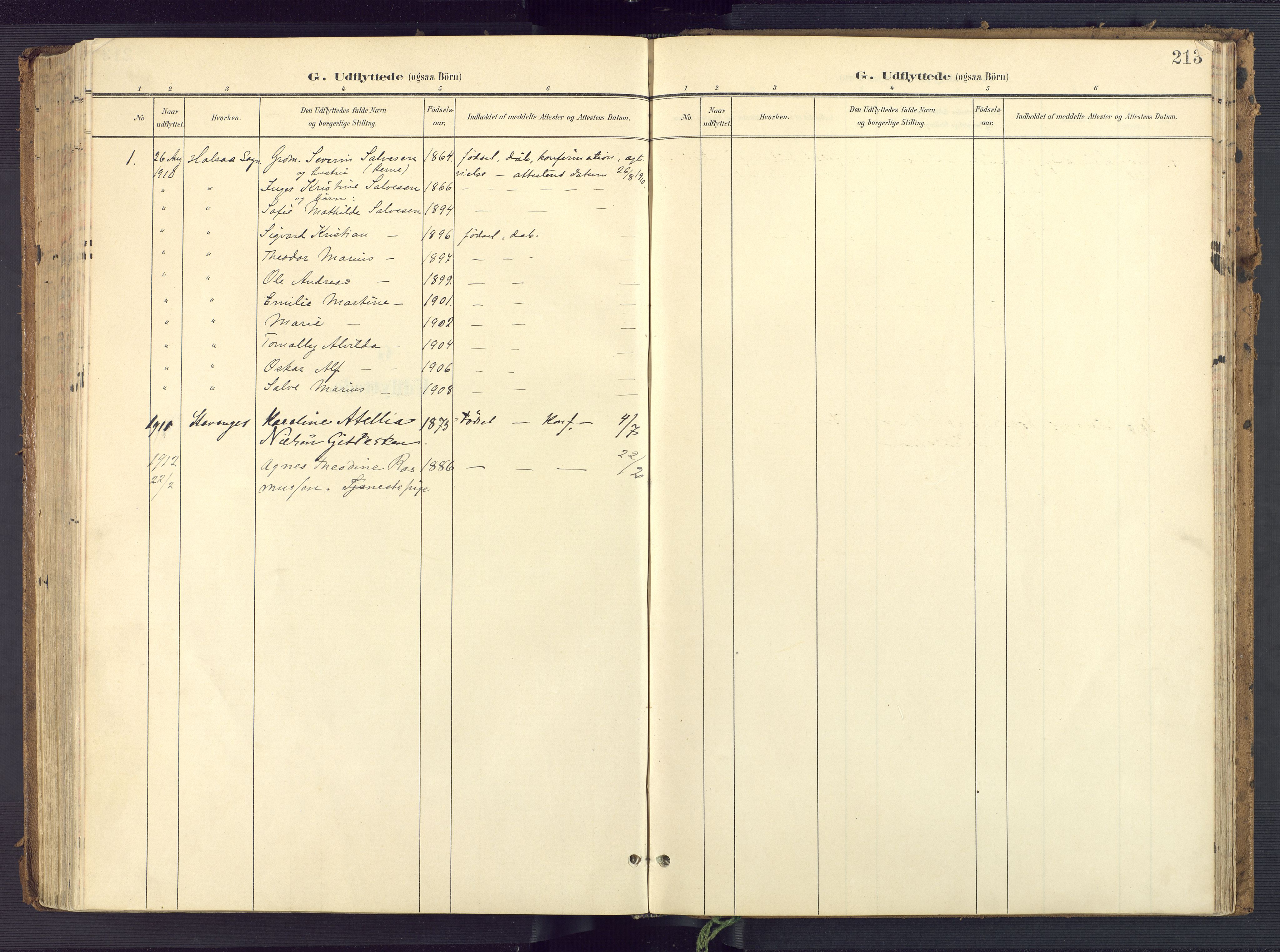 Sør-Audnedal sokneprestkontor, SAK/1111-0039/F/Fa/Faa/L0005: Parish register (official) no. A 5, 1900-1923, p. 213