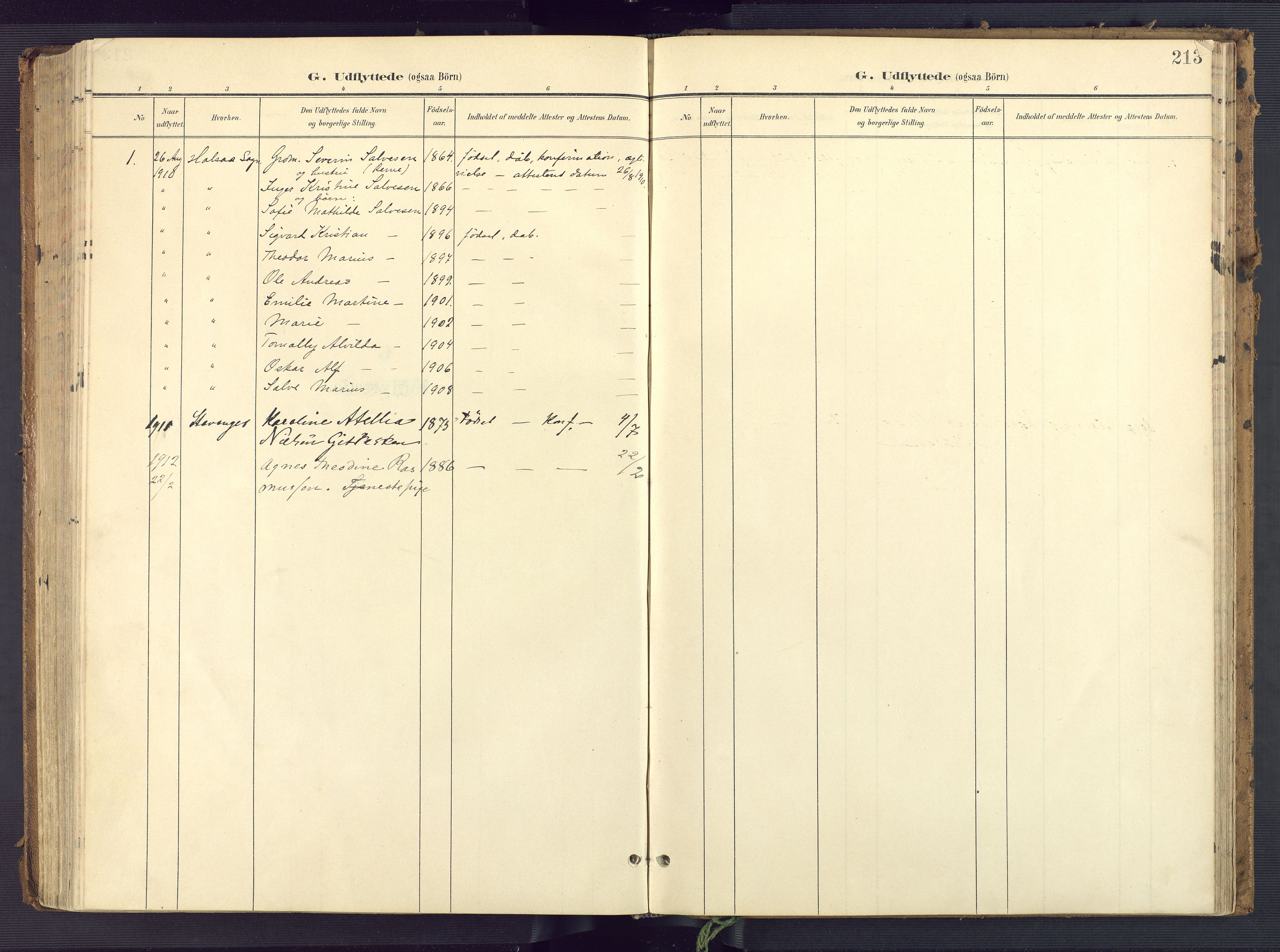 Sør-Audnedal sokneprestkontor, AV/SAK-1111-0039/F/Fa/Faa/L0005: Parish register (official) no. A 5, 1900-1923, p. 213