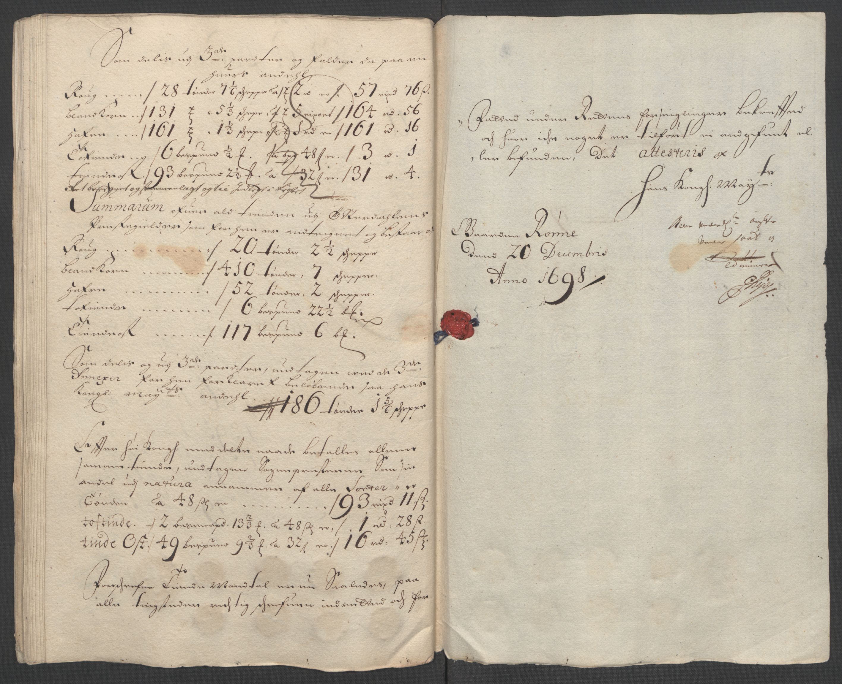 Rentekammeret inntil 1814, Reviderte regnskaper, Fogderegnskap, RA/EA-4092/R13/L0836: Fogderegnskap Solør, Odal og Østerdal, 1698, p. 174