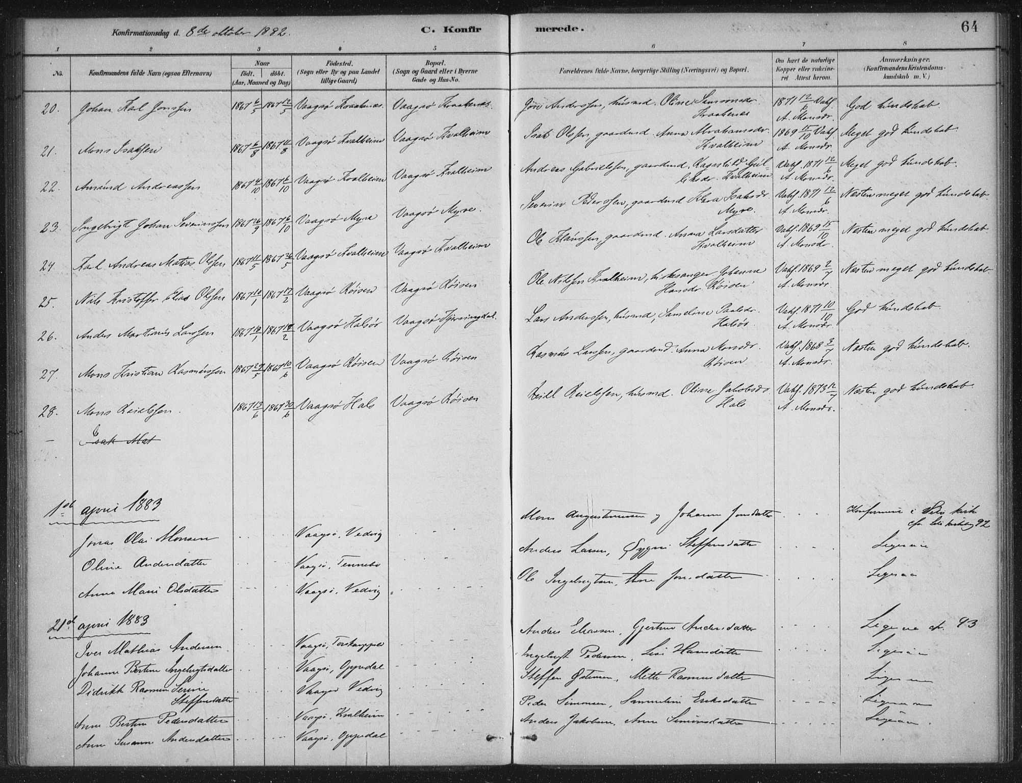 Selje sokneprestembete, AV/SAB-A-99938/H/Ha/Haa/Haac/L0001: Parish register (official) no. C  1, 1881-1888, p. 64