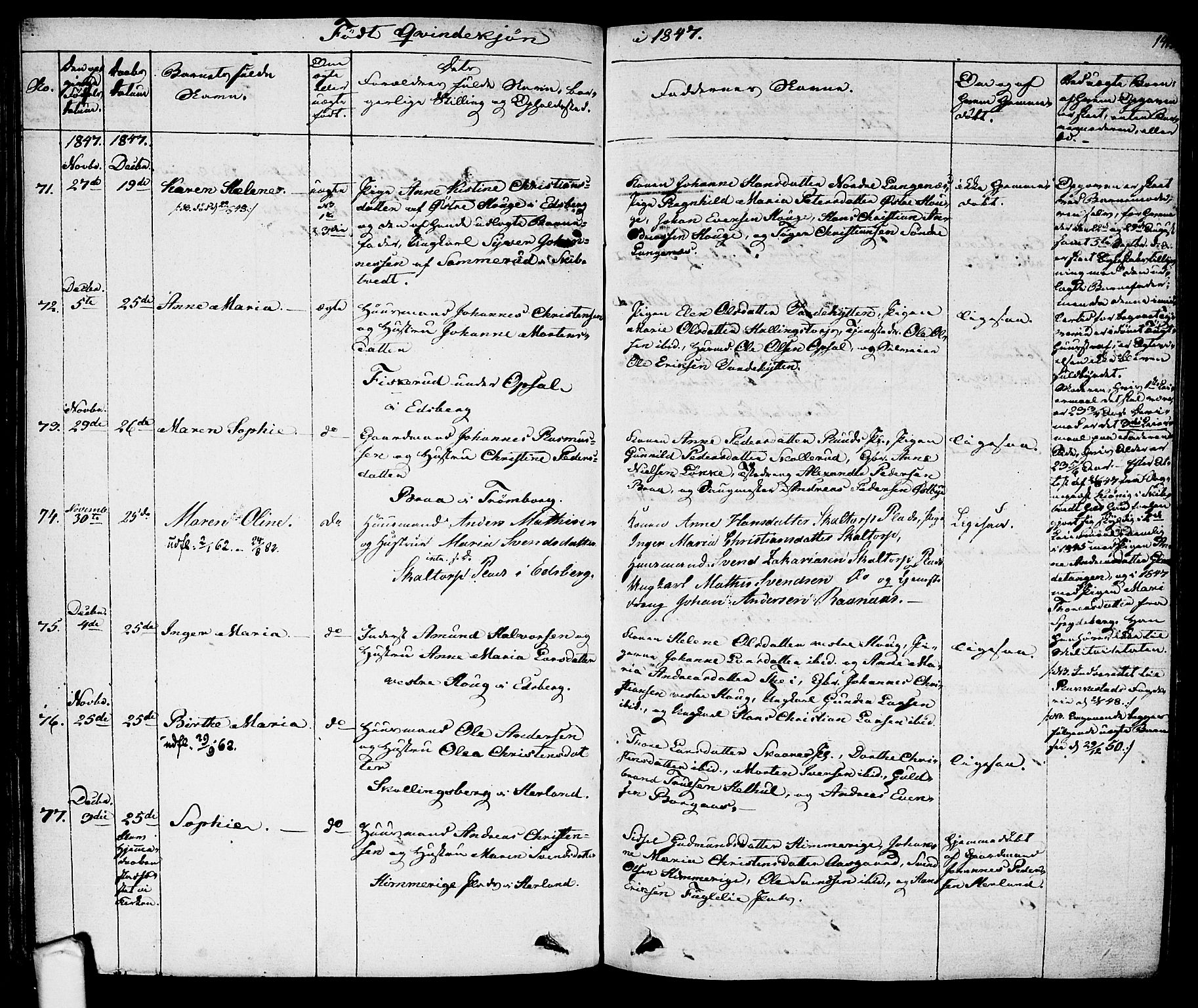 Eidsberg prestekontor Kirkebøker, AV/SAO-A-10905/F/Fa/L0008: Parish register (official) no. I 8, 1832-1848, p. 141