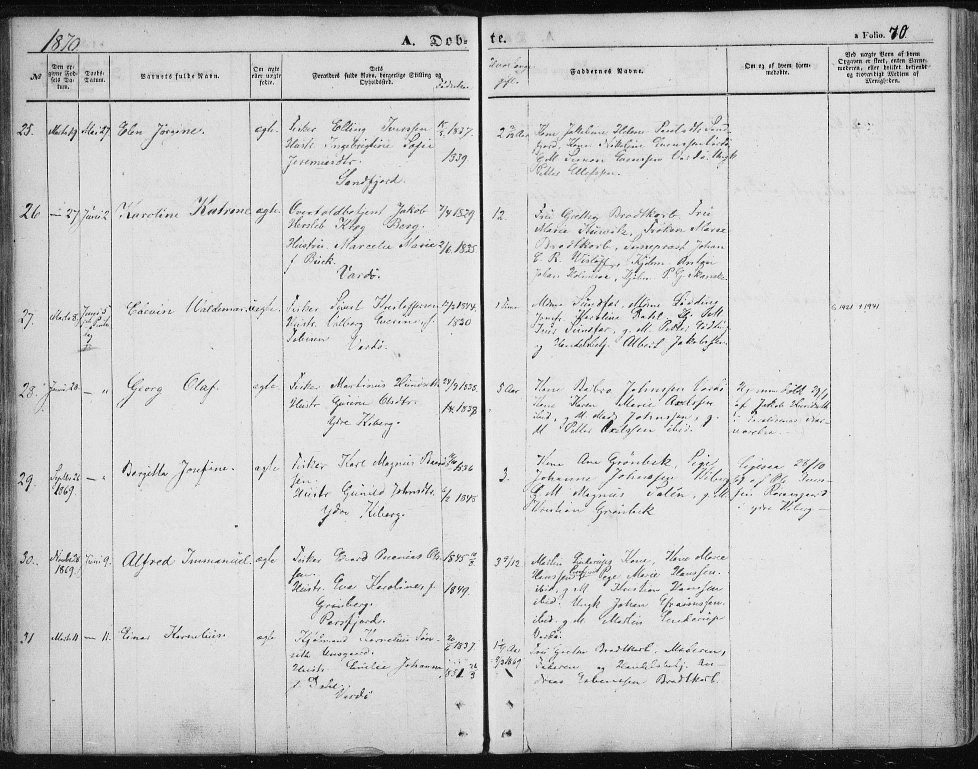 Vardø sokneprestkontor, AV/SATØ-S-1332/H/Ha/L0004kirke: Parish register (official) no. 4, 1862-1871, p. 70