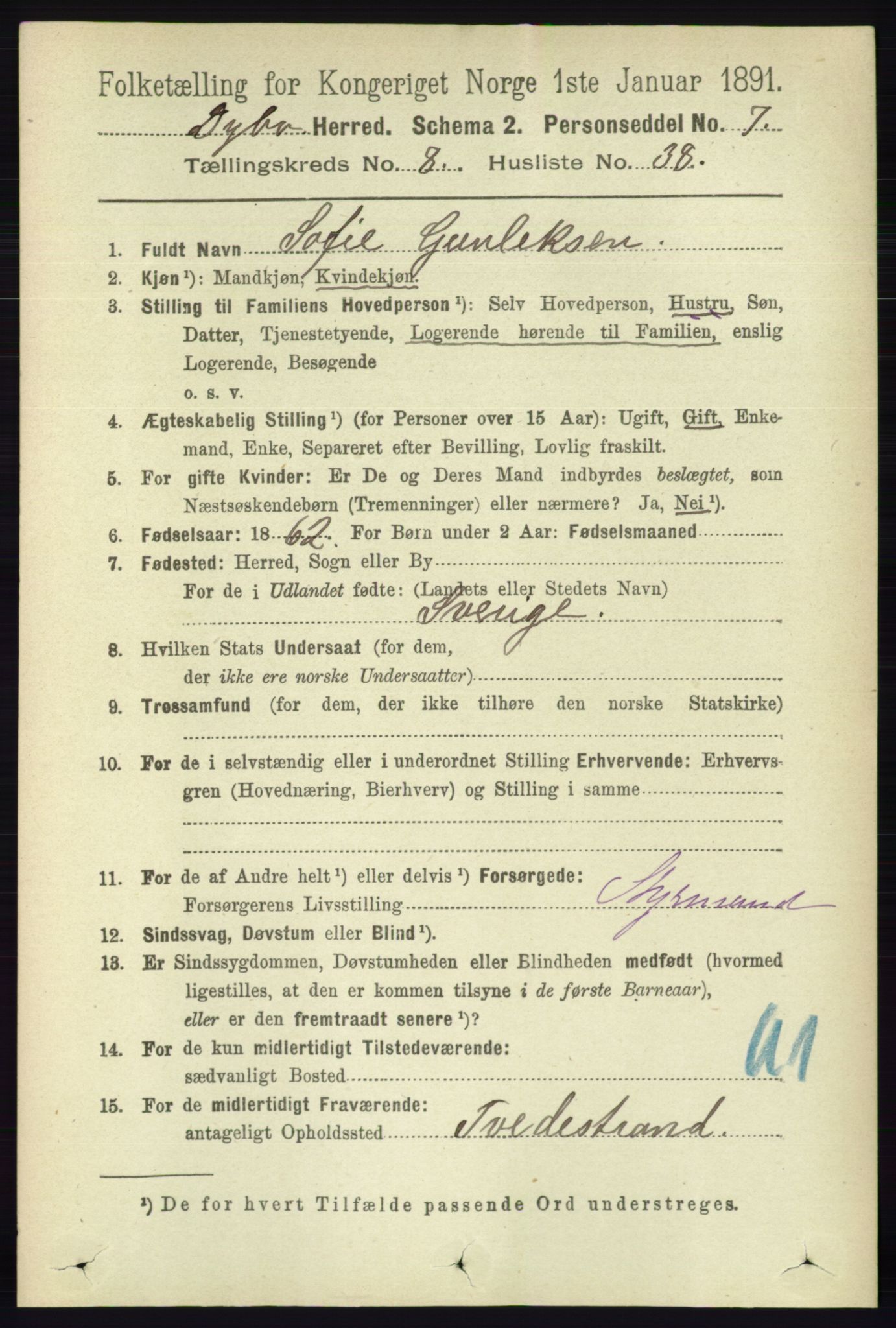 RA, 1891 census for 0915 Dypvåg, 1891, p. 2959