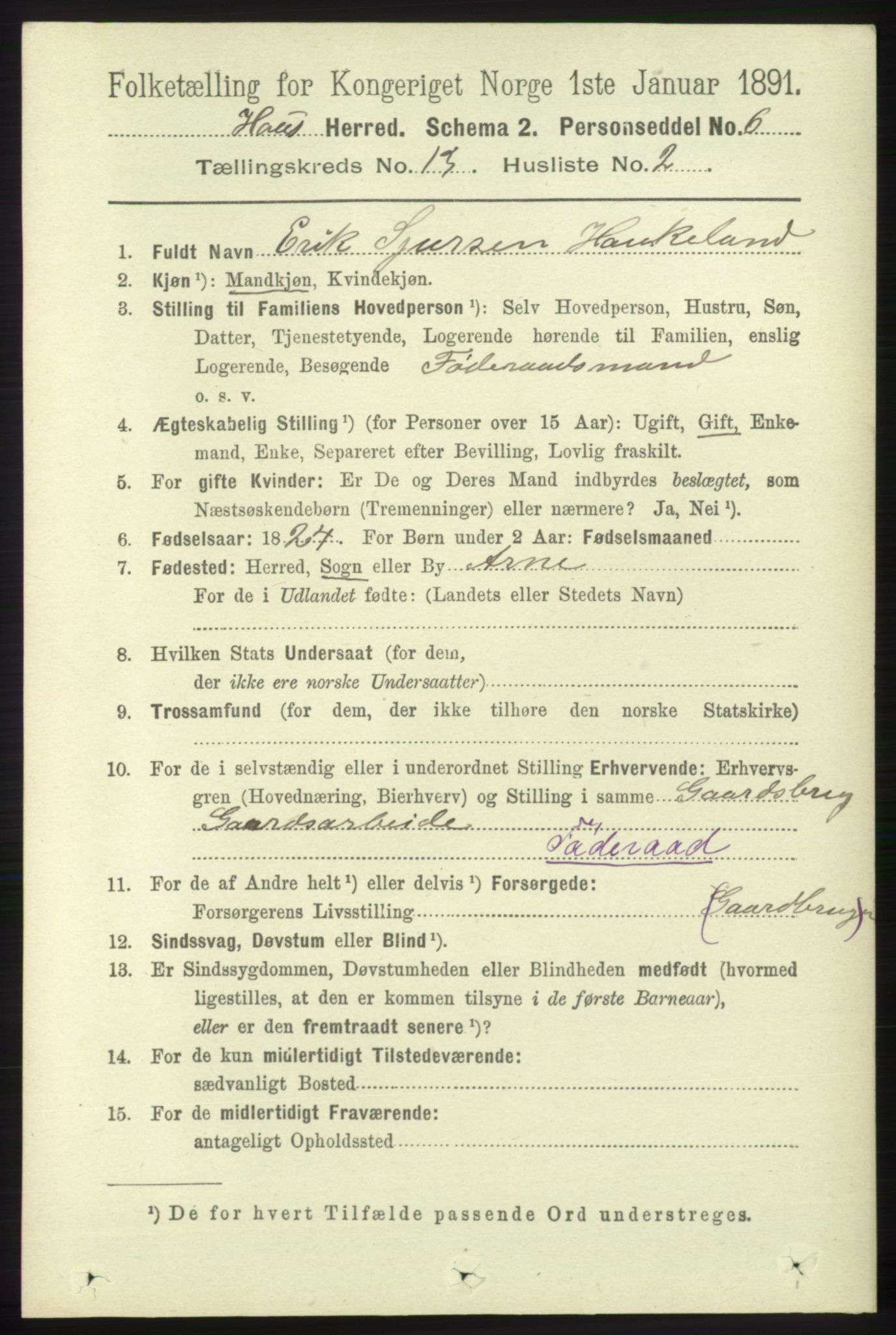 RA, 1891 census for 1250 Haus, 1891, p. 5568