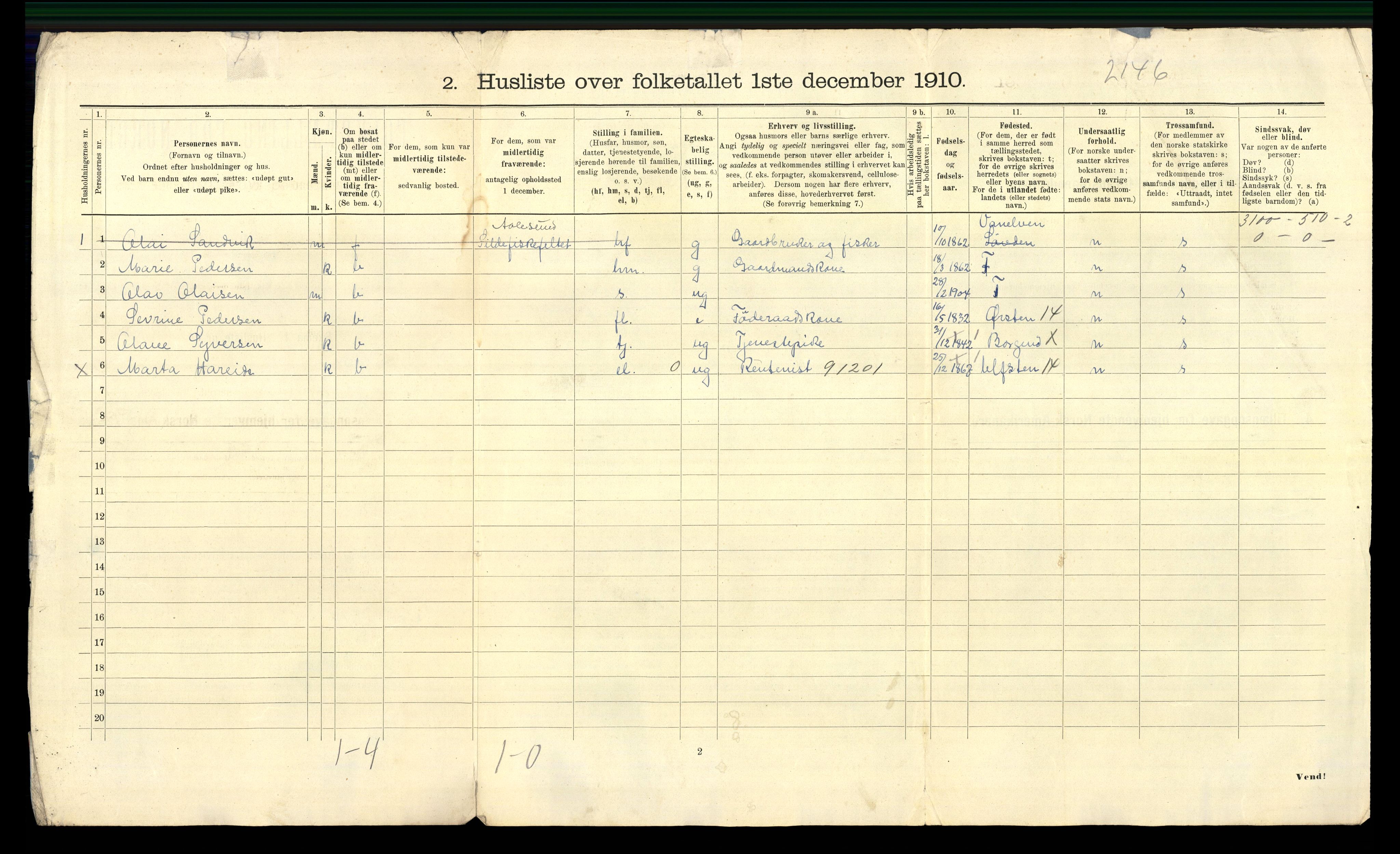 RA, 1910 census for Borgund, 1910, p. 1264