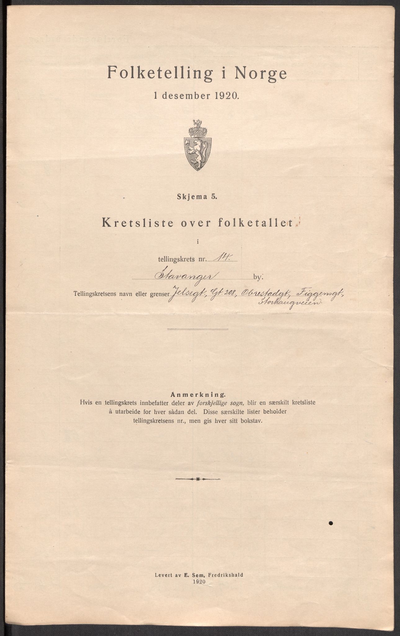 SAST, 1920 census for Stavanger, 1920, p. 46