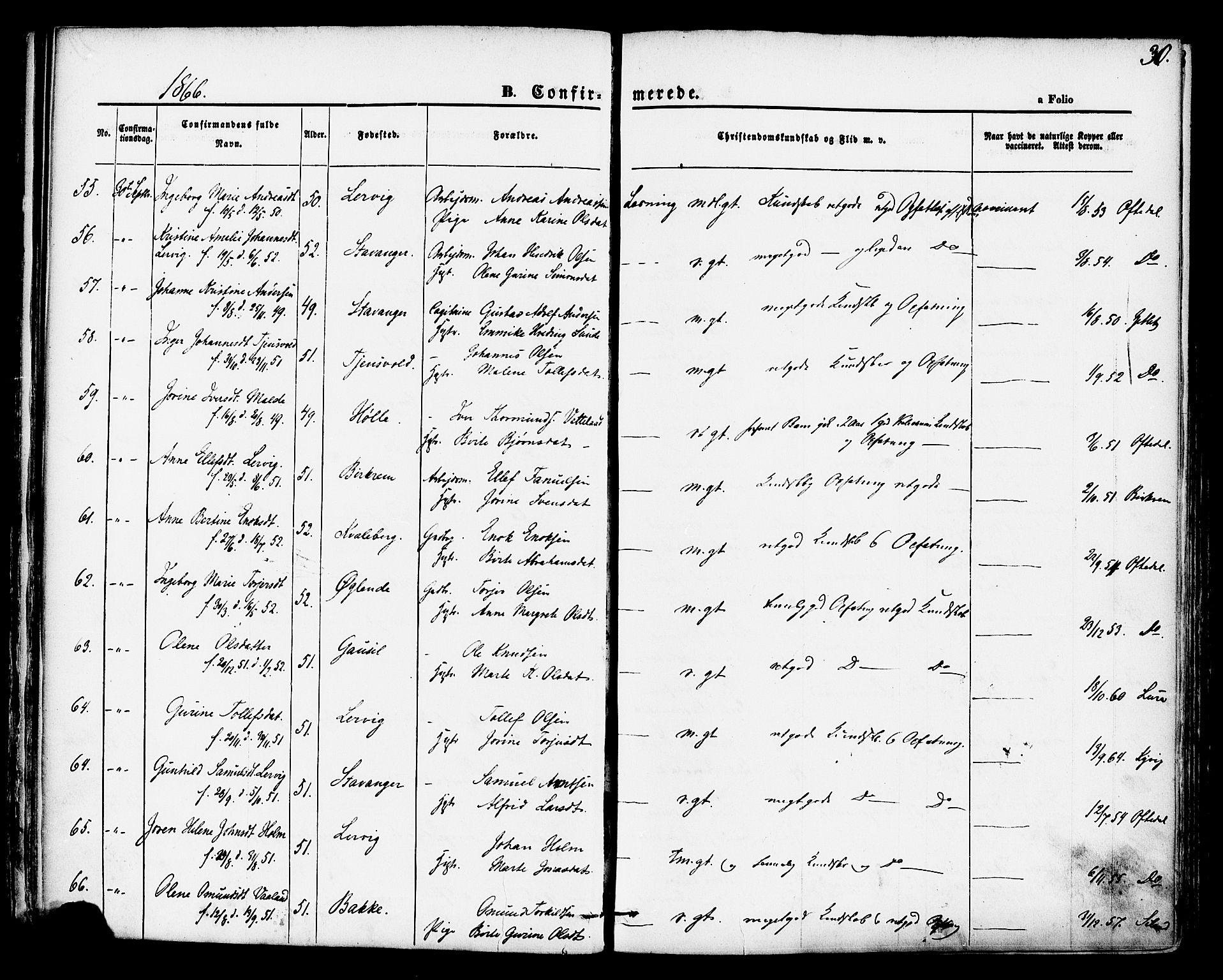 Hetland sokneprestkontor, AV/SAST-A-101826/30/30BA/L0004: Parish register (official) no. A 4, 1862-1881, p. 30