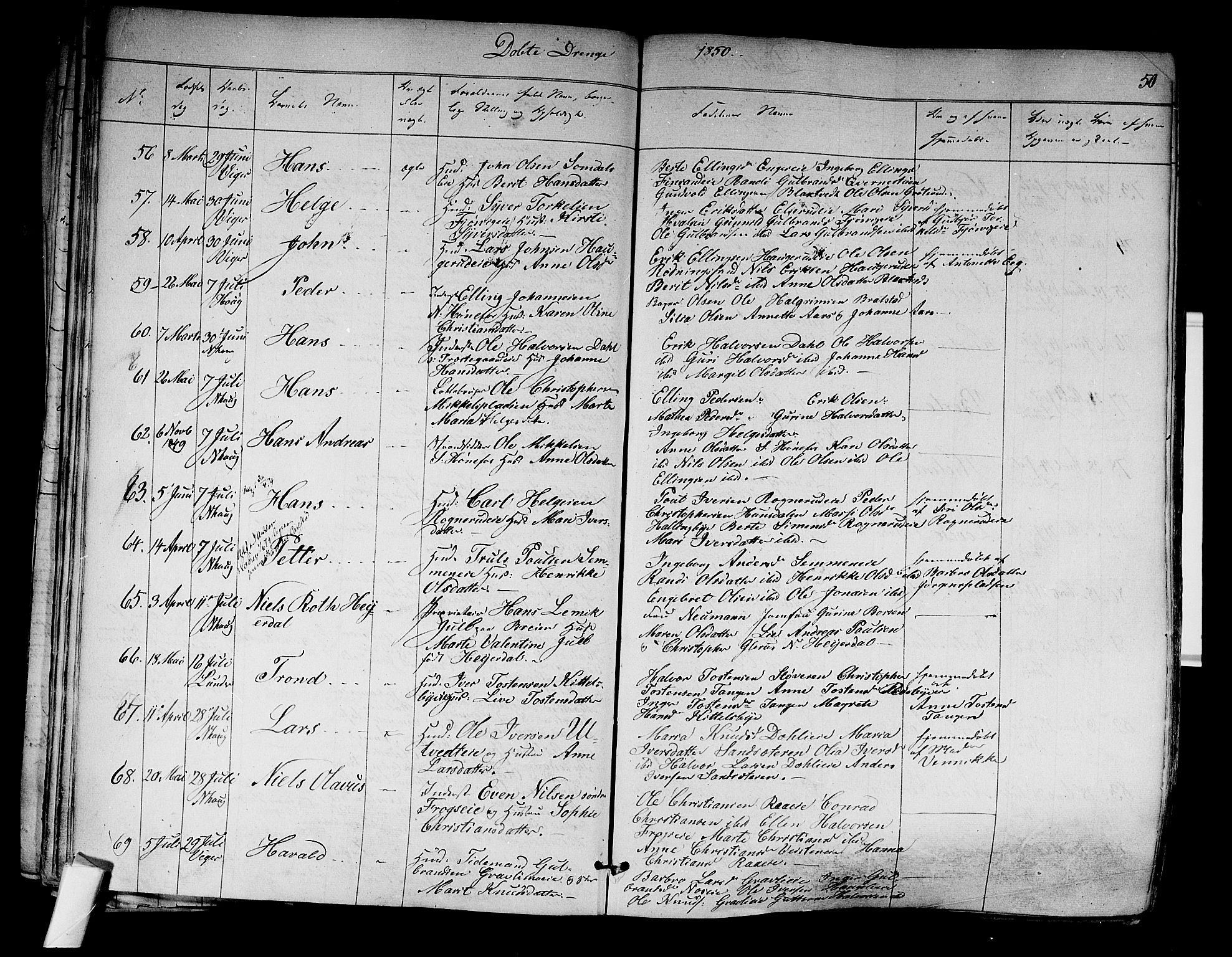 Norderhov kirkebøker, SAKO/A-237/F/Fa/L0011: Parish register (official) no. 11, 1847-1856, p. 50