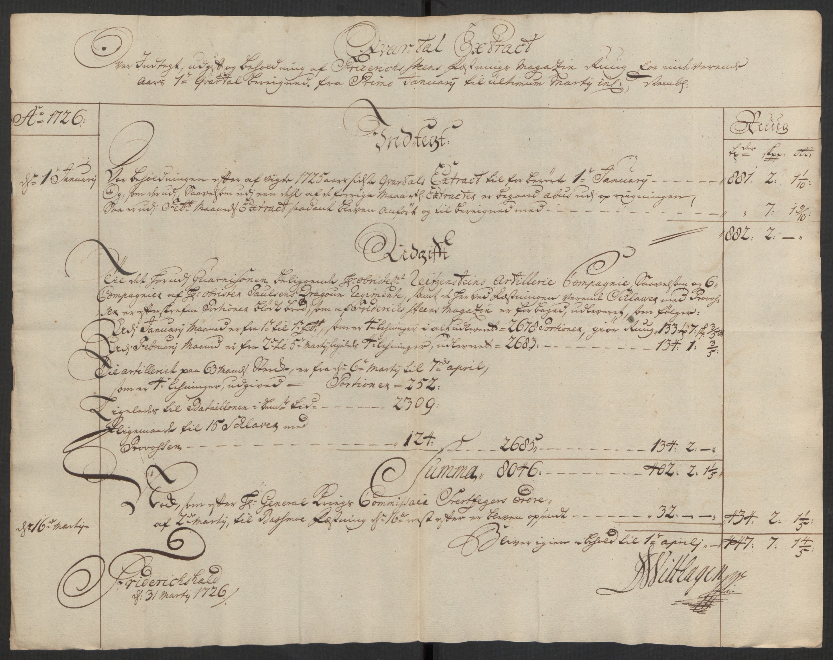 Kommanderende general (KG I) med Det norske krigsdirektorium, AV/RA-EA-5419/D/L0153: Fredriksten festning: Brev, inventarfortegnelser og regnskapsekstrakter, 1724-1729, p. 383