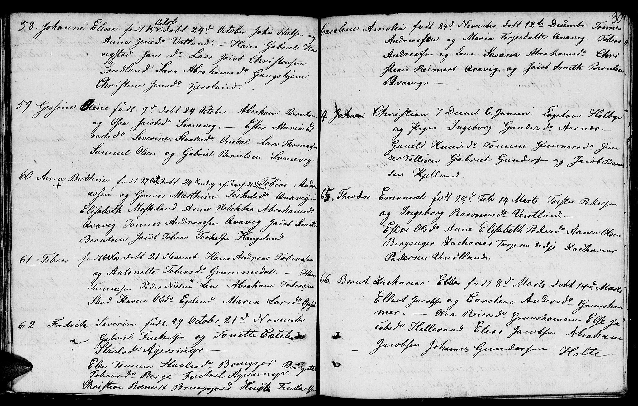 Lyngdal sokneprestkontor, SAK/1111-0029/F/Fb/Fbc/L0002: Parish register (copy) no. B 2, 1849-1864, p. 30