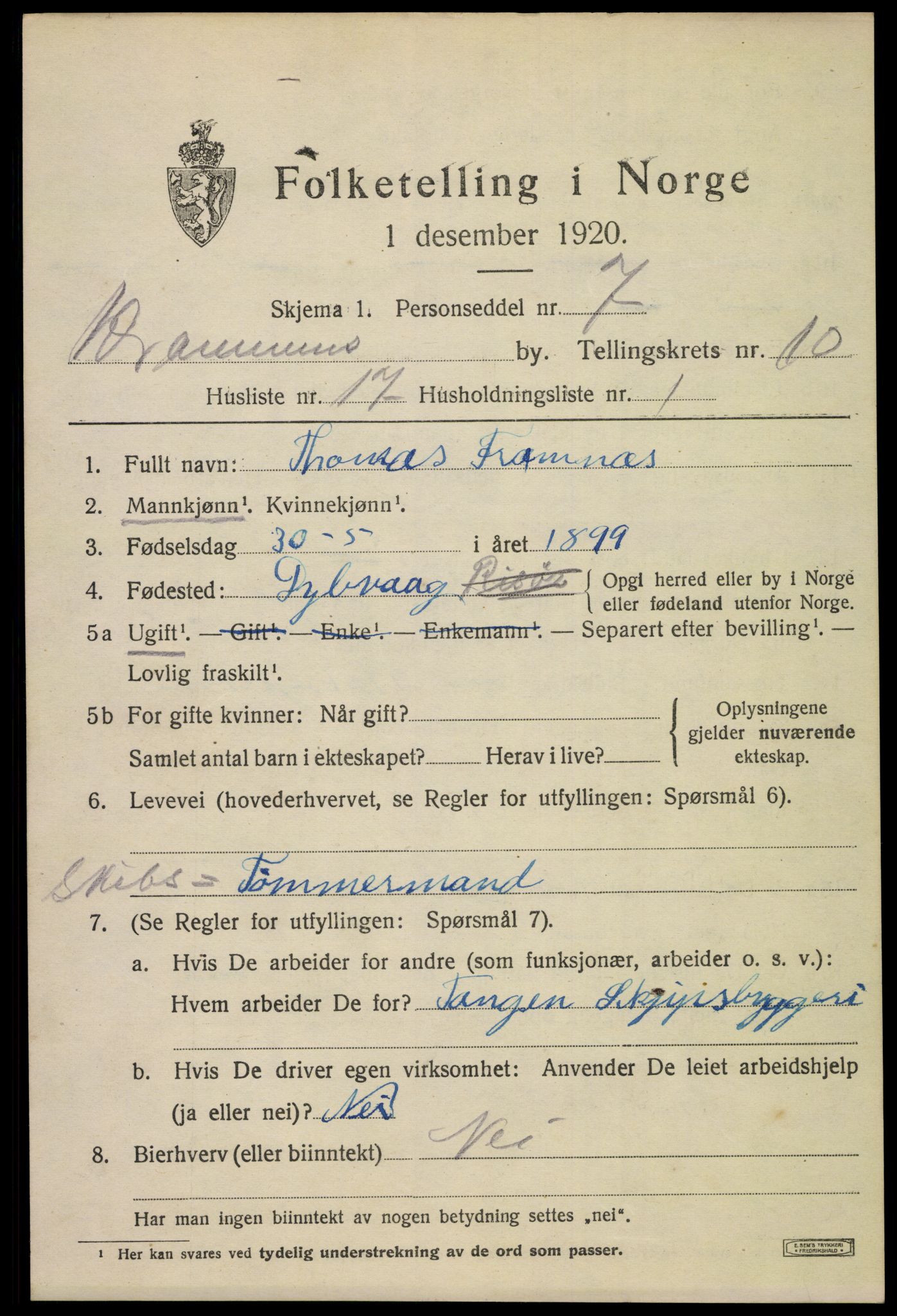 SAKO, 1920 census for Drammen, 1920, p. 62547