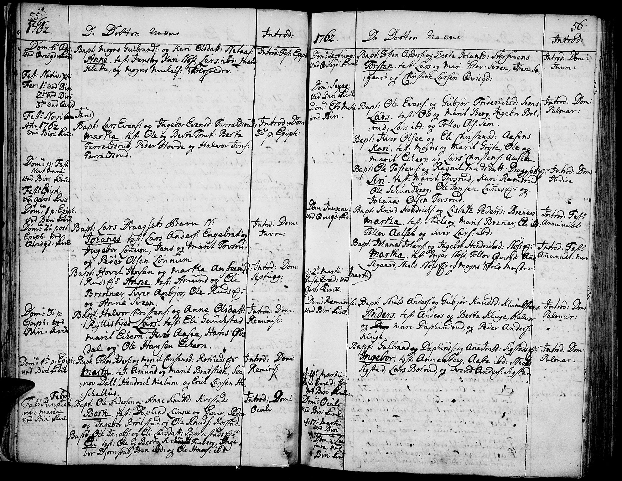 Biri prestekontor, SAH/PREST-096/H/Ha/Haa/L0002: Parish register (official) no. 2, 1754-1789, p. 55-56