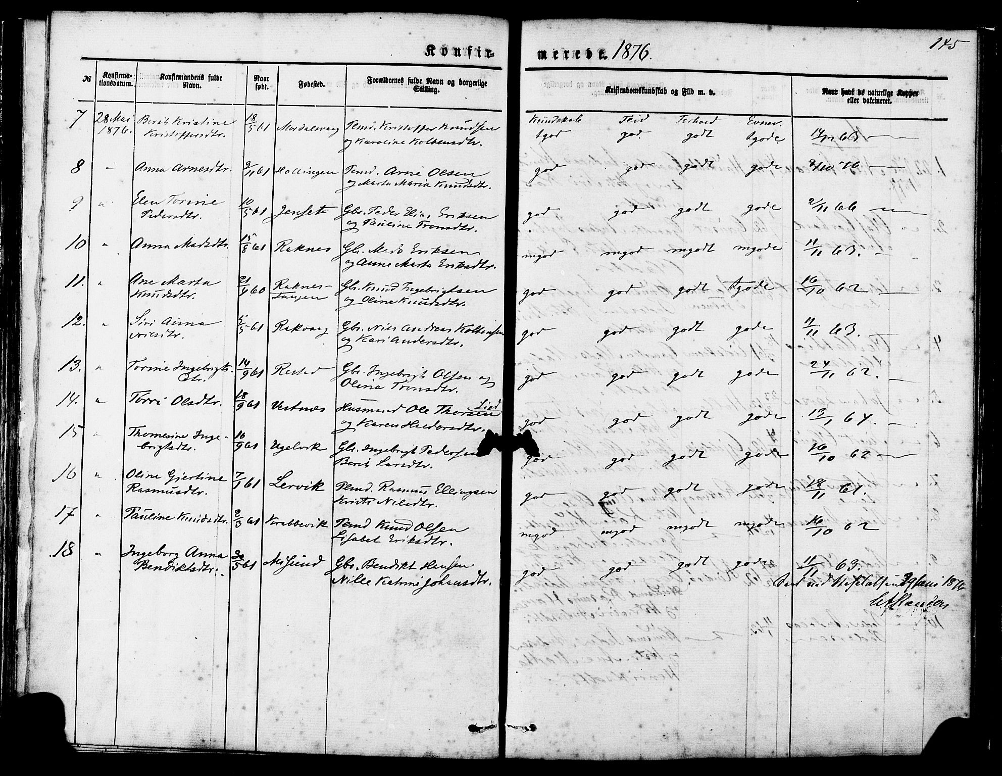 Ministerialprotokoller, klokkerbøker og fødselsregistre - Møre og Romsdal, AV/SAT-A-1454/560/L0720: Parish register (official) no. 560A04, 1873-1878, p. 145