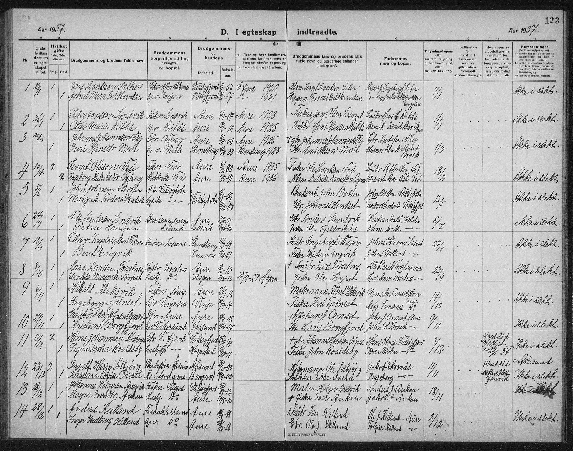 Ministerialprotokoller, klokkerbøker og fødselsregistre - Møre og Romsdal, AV/SAT-A-1454/578/L0911: Parish register (copy) no. 578C04, 1921-1940, p. 123