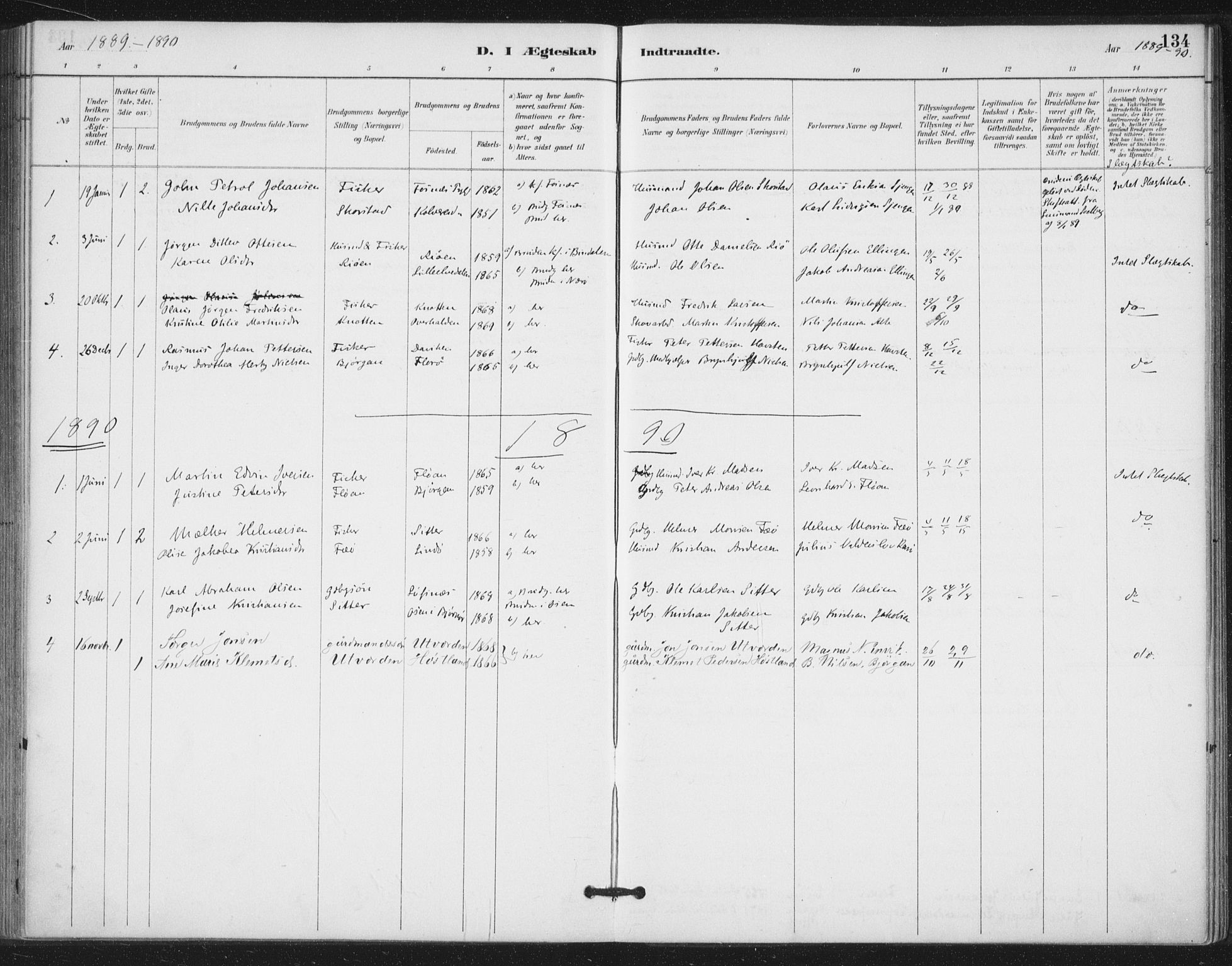Ministerialprotokoller, klokkerbøker og fødselsregistre - Nord-Trøndelag, SAT/A-1458/772/L0603: Parish register (official) no. 772A01, 1885-1912, p. 134