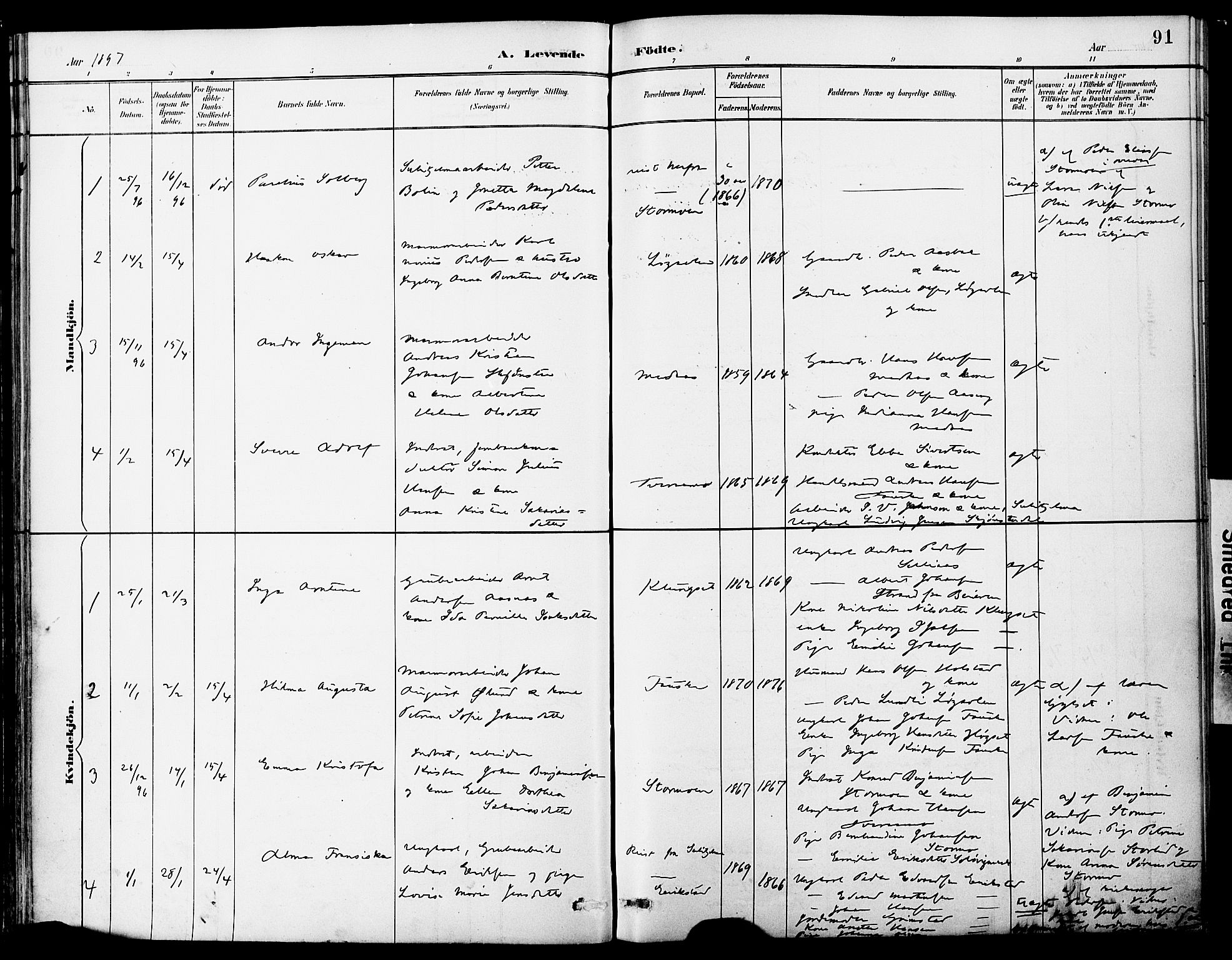 Ministerialprotokoller, klokkerbøker og fødselsregistre - Nordland, AV/SAT-A-1459/849/L0690: Parish register (official) no. 849A02, 1890-1897, p. 91