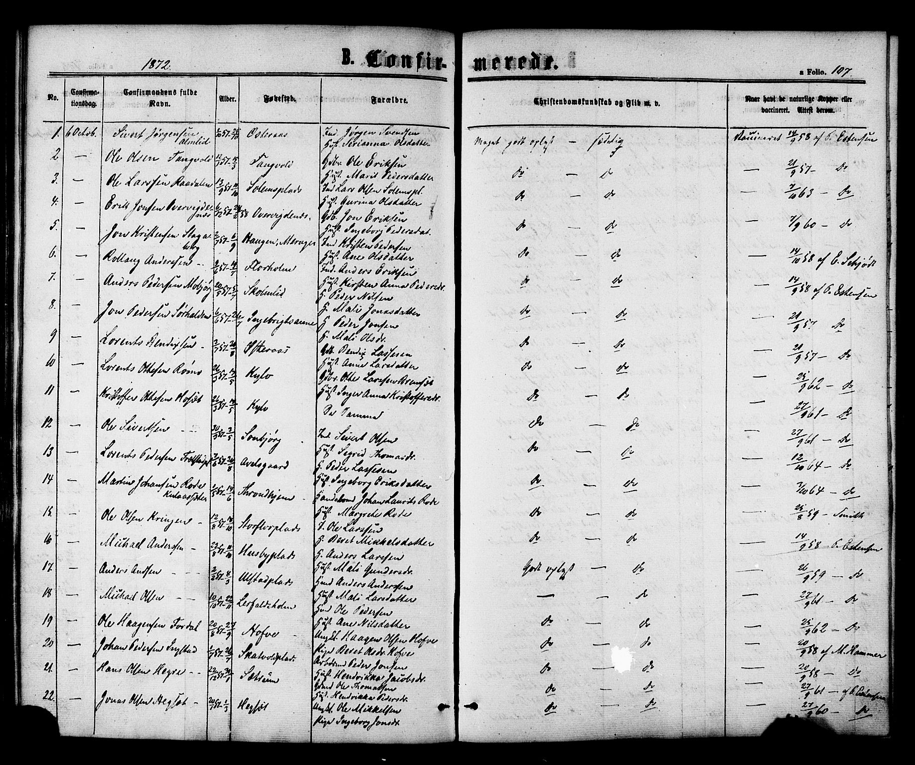 Ministerialprotokoller, klokkerbøker og fødselsregistre - Nord-Trøndelag, SAT/A-1458/703/L0029: Parish register (official) no. 703A02, 1863-1879, p. 107