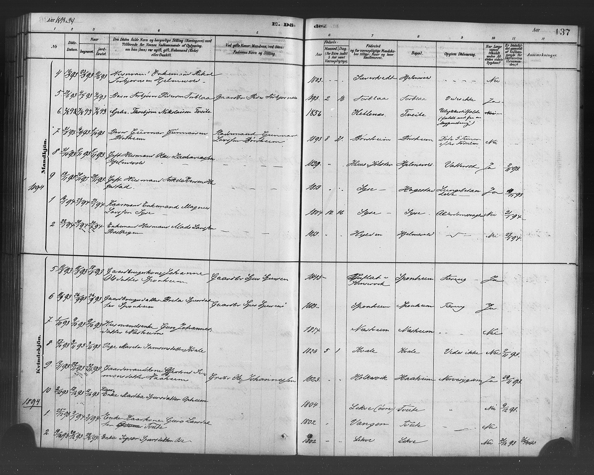 Ulvik sokneprestembete, SAB/A-78801/H/Haa: Parish register (official) no. B 1, 1878-1897, p. 137