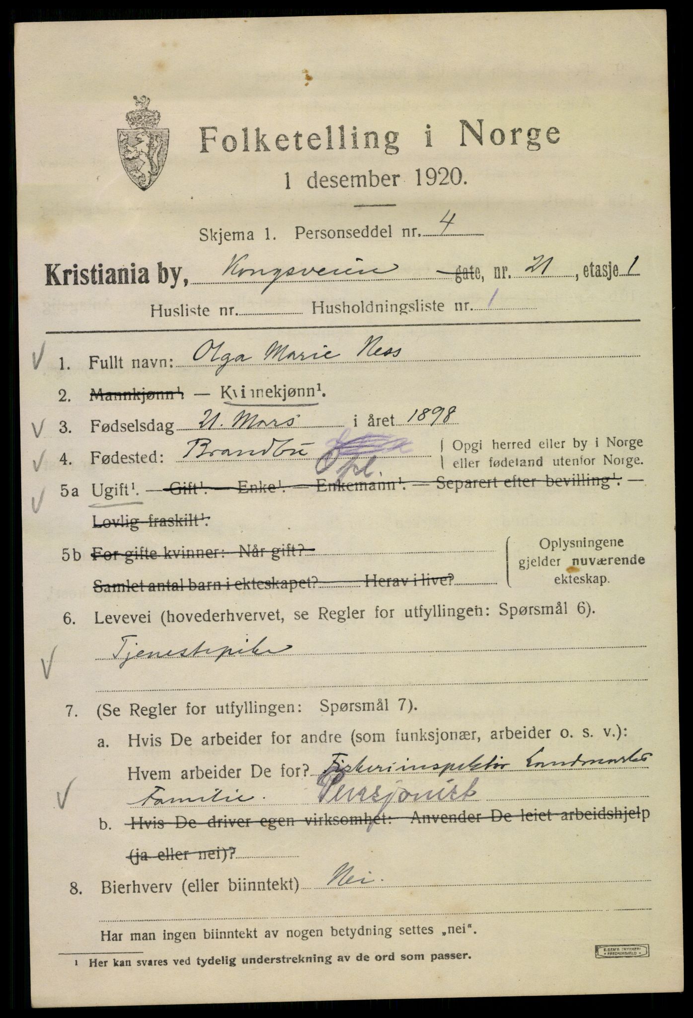 SAO, 1920 census for Kristiania, 1920, p. 348011