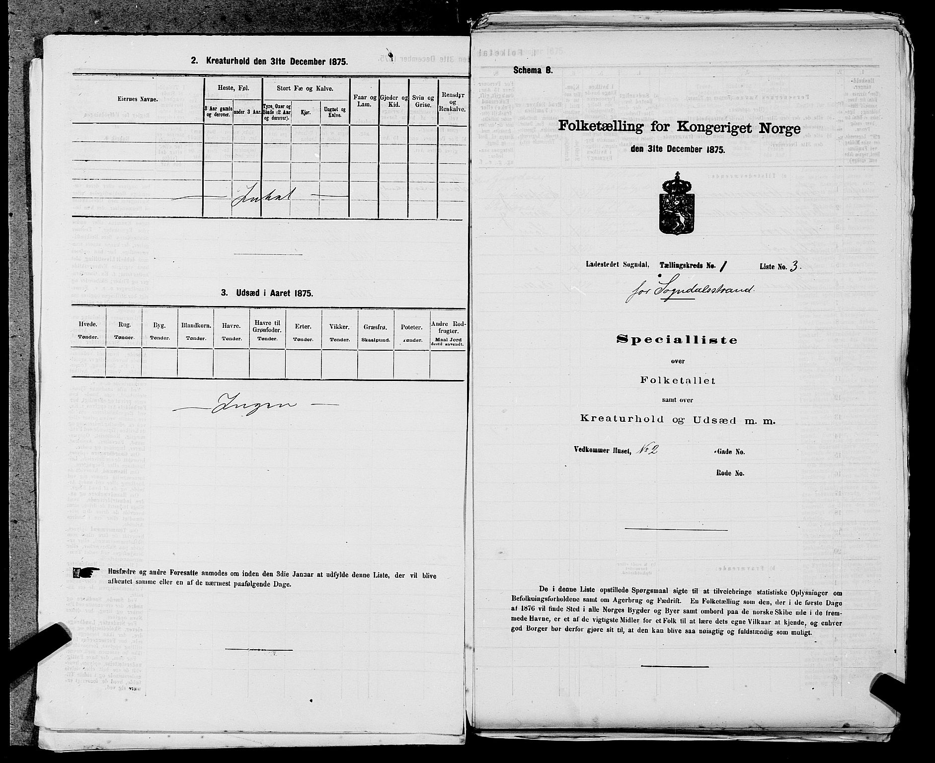 SAST, 1875 census for 1107B Sokndal/Sokndal, 1875, p. 5