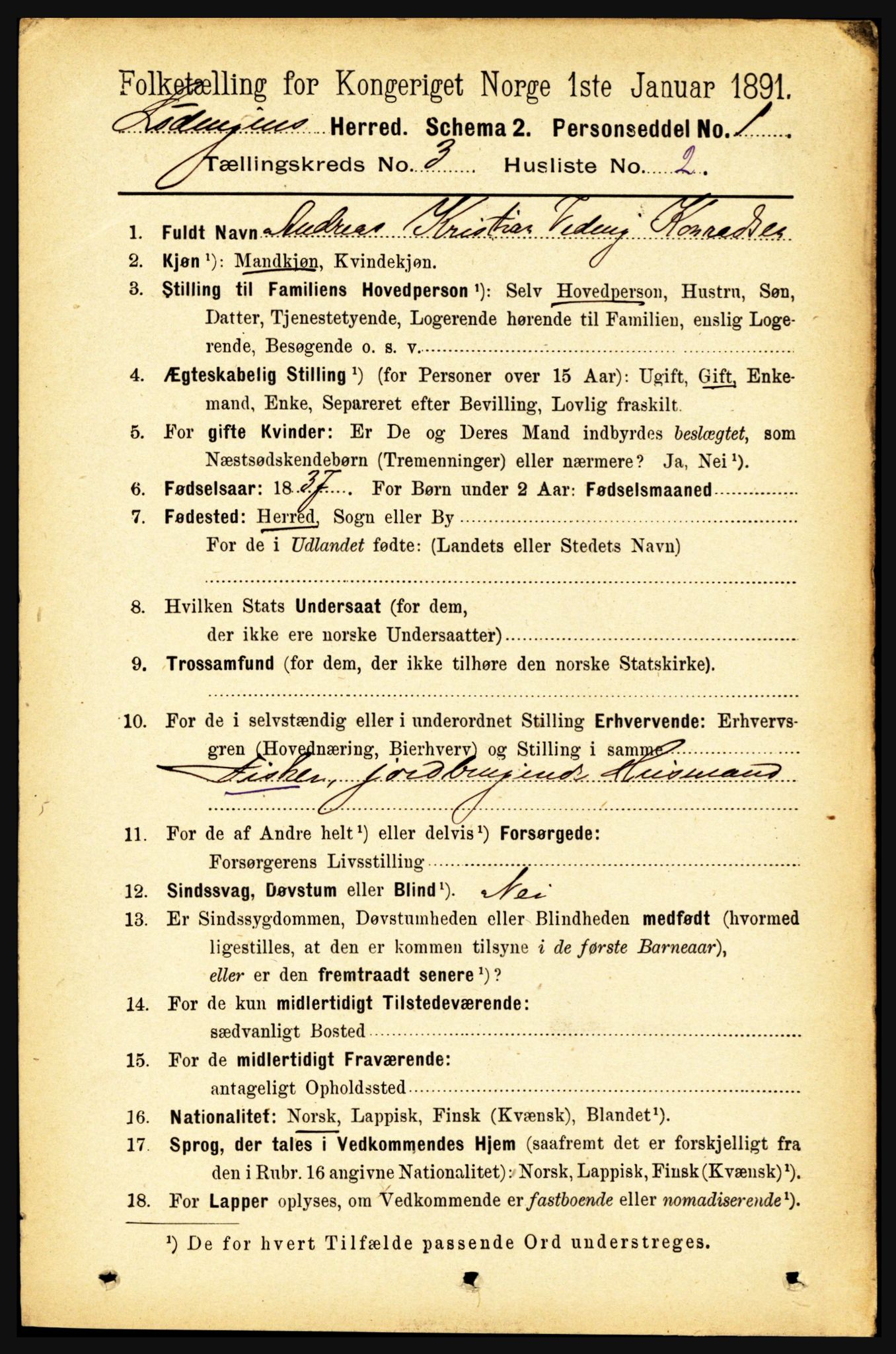 RA, 1891 census for 1851 Lødingen, 1891, p. 1381