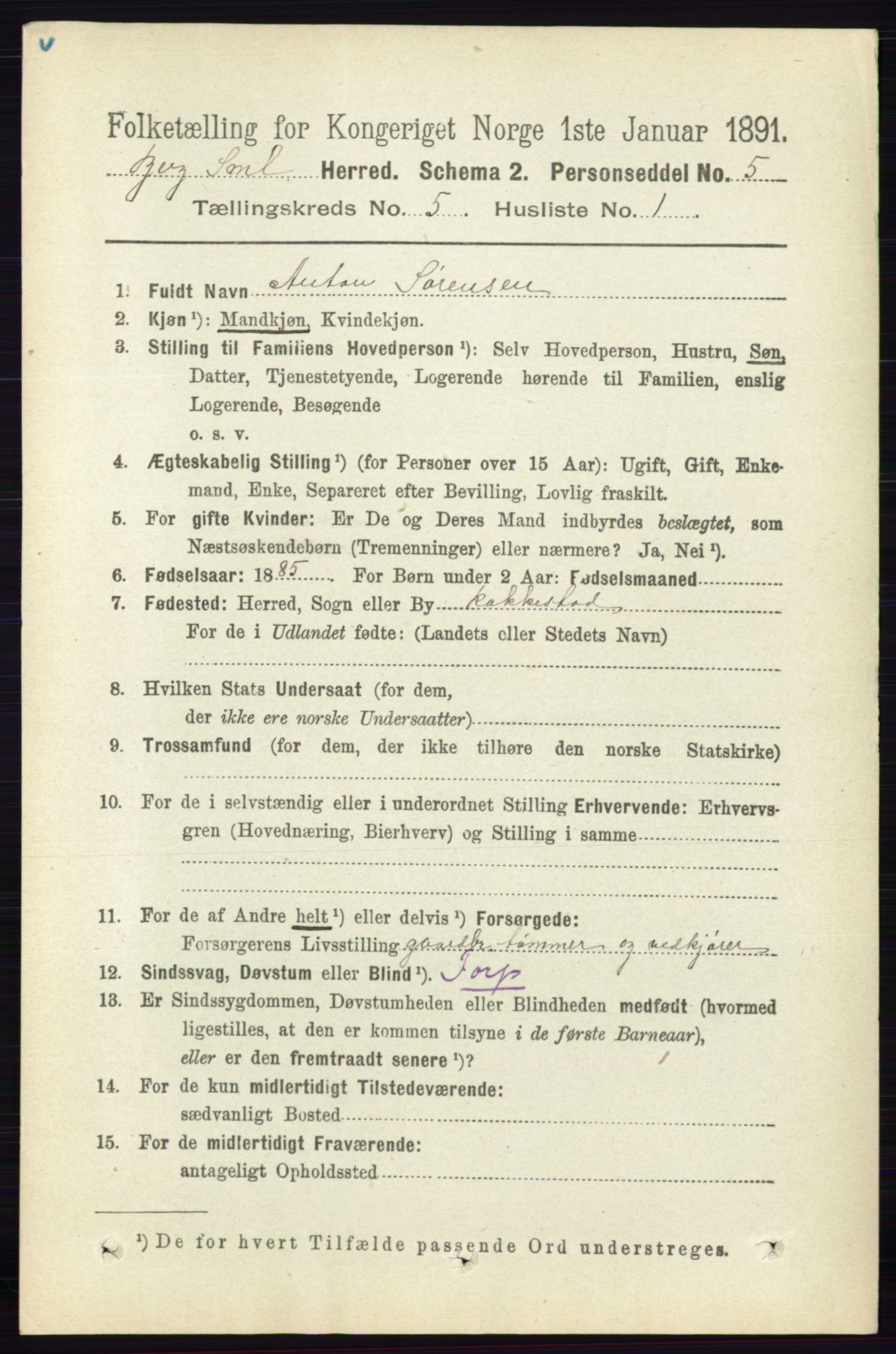 RA, 1891 census for 0116 Berg, 1891, p. 3388