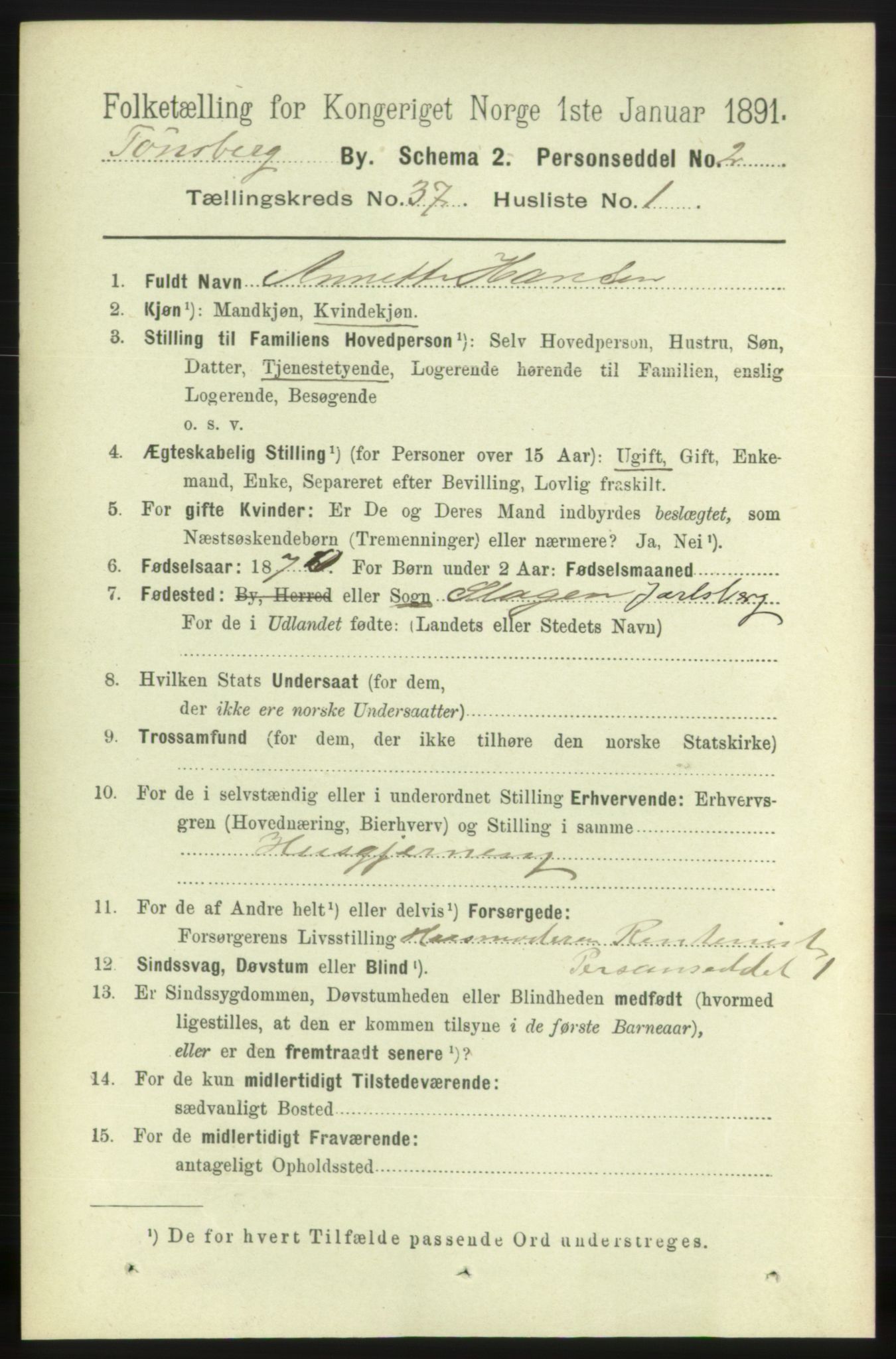 RA, 1891 census for 0705 Tønsberg, 1891, p. 7985