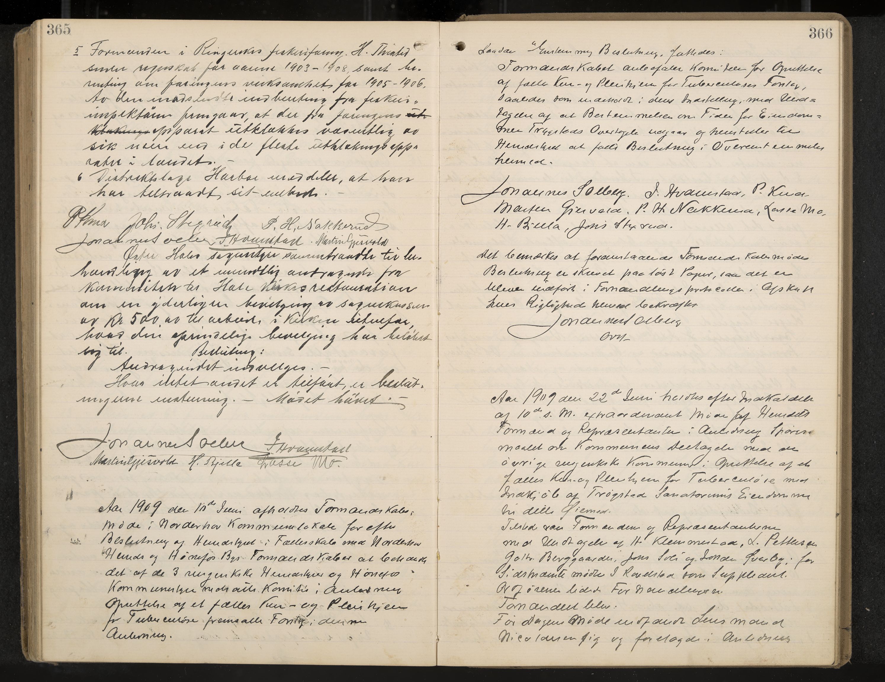 Hole formannskap og sentraladministrasjon, IKAK/0612021-1/A/Aa/L0004: Møtebok med register, 1902-1910, p. 365-366