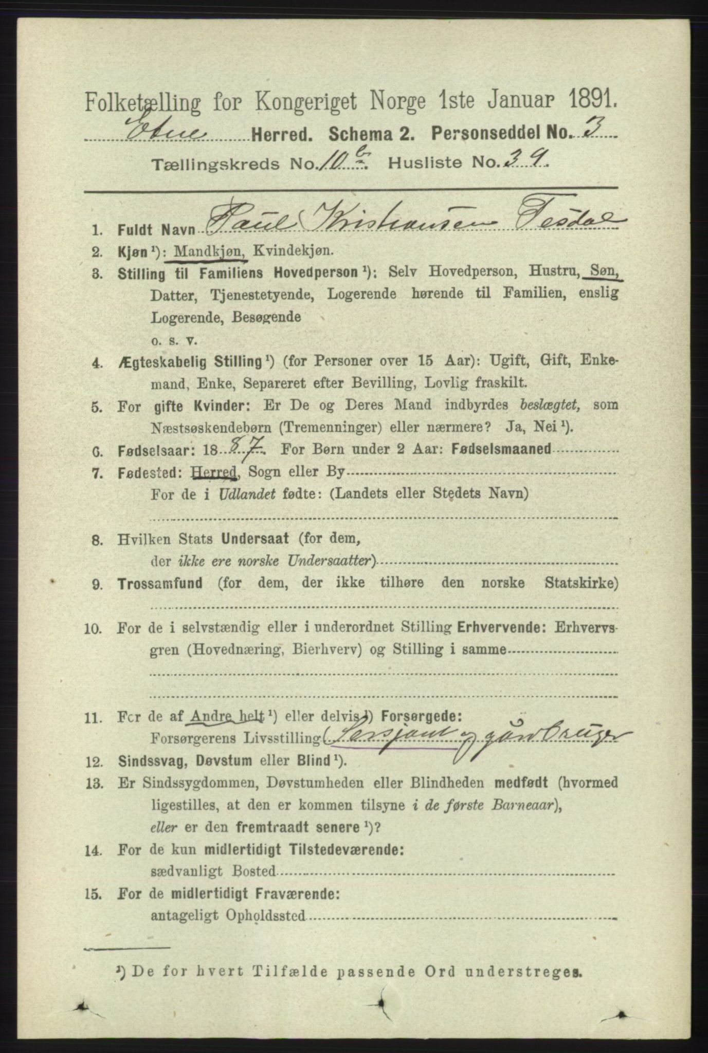 RA, 1891 census for 1211 Etne, 1891, p. 2154