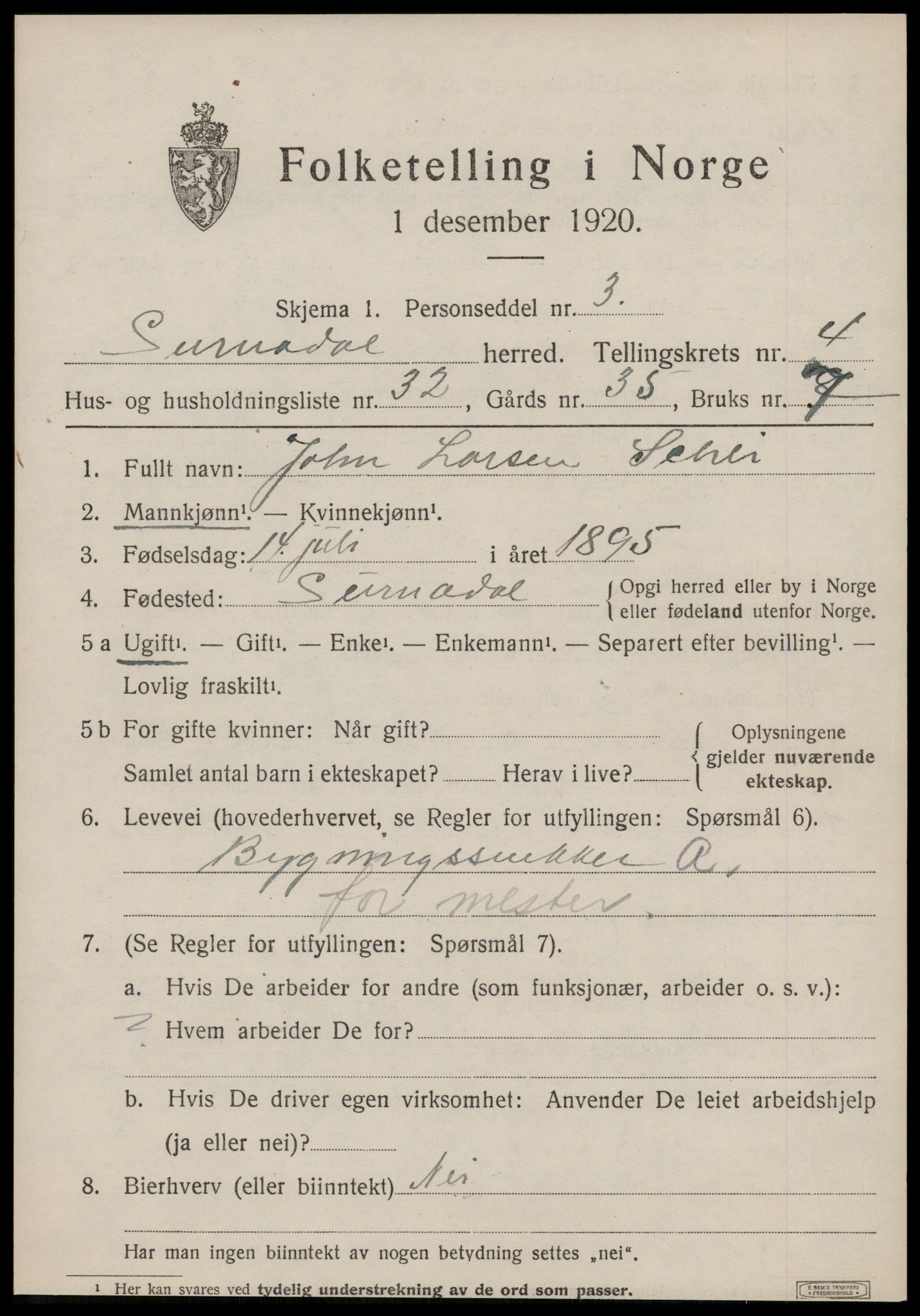 SAT, 1920 census for Surnadal, 1920, p. 3417
