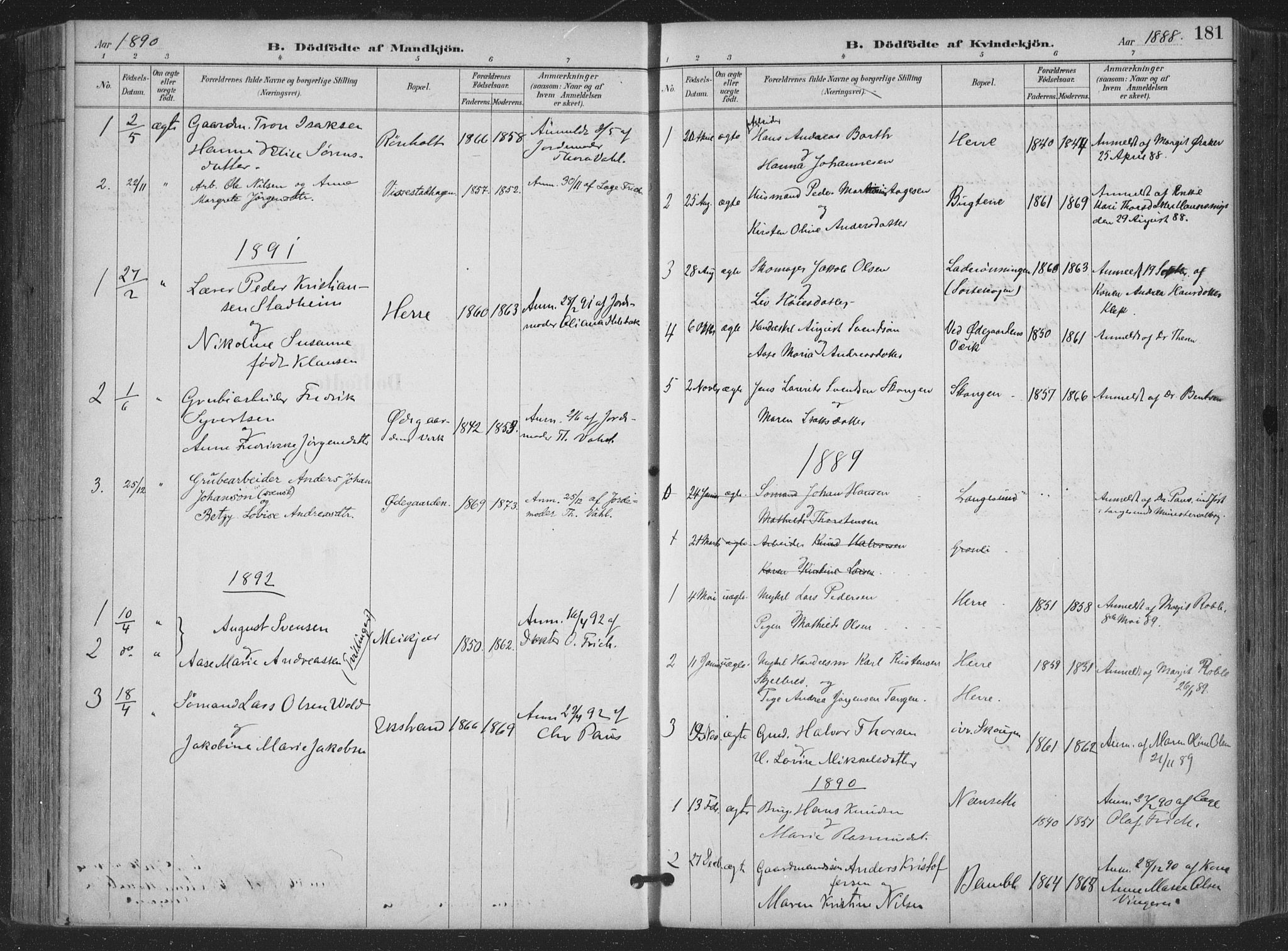 Bamble kirkebøker, SAKO/A-253/F/Fa/L0008: Parish register (official) no. I 8, 1888-1900, p. 181