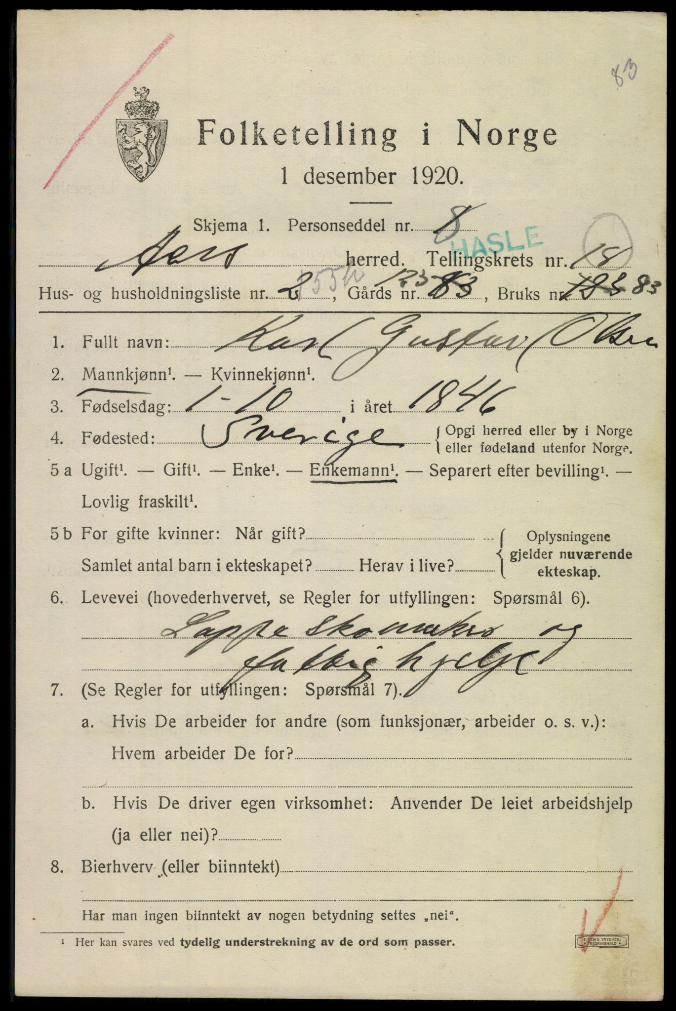 SAO, 1920 census for Aker, 1920, p. 110380